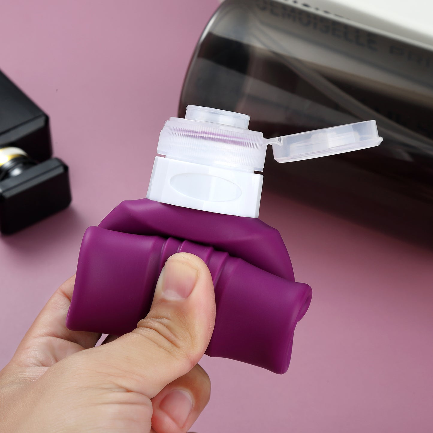 Micebay Leak-Proof 6-oz Silicone Squeezable Travel Bottles for Toiletries, Refillable Travel Size Containers, BPA Free, TSA Approved, Dark-purple, 4 Pack