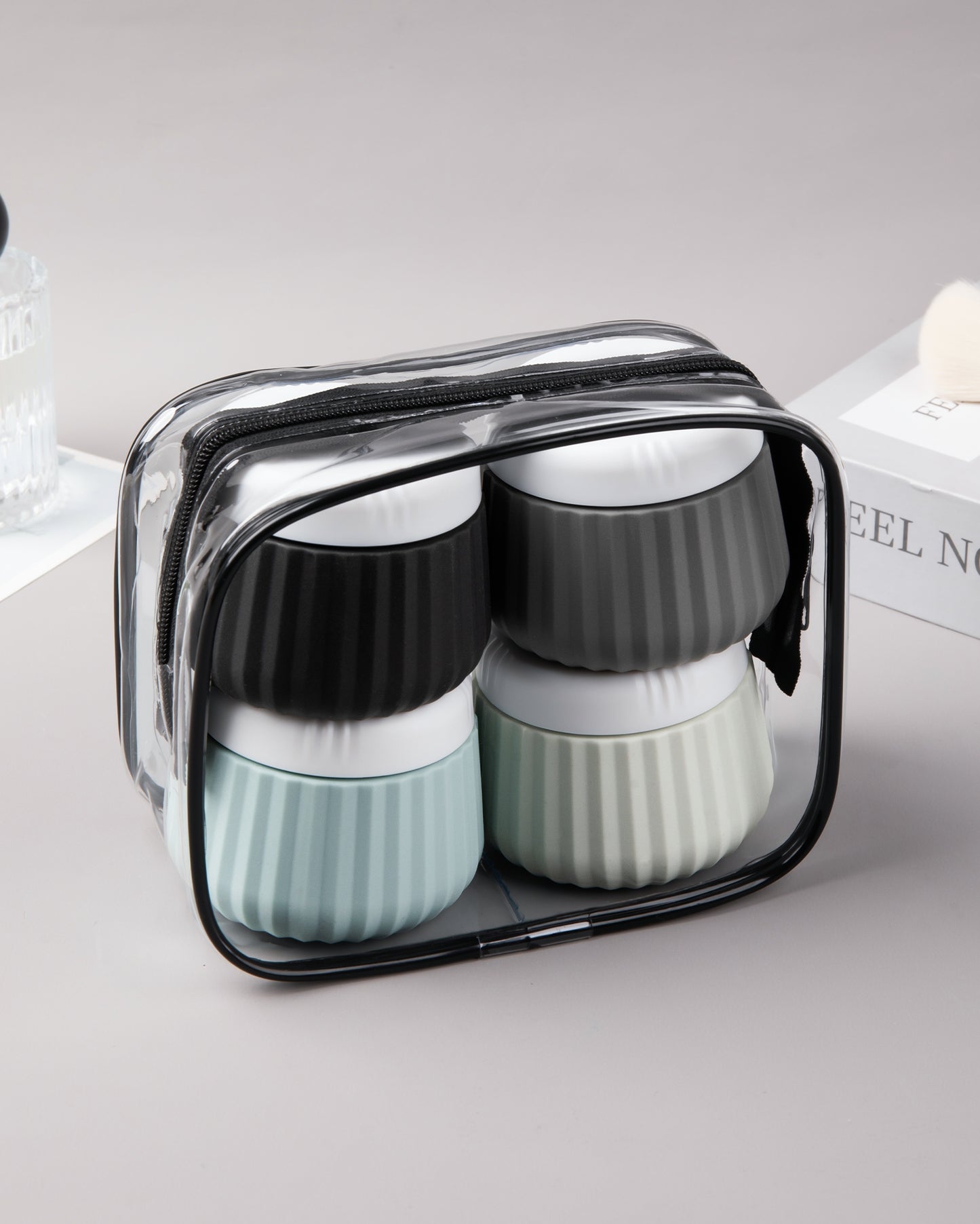 Micebay Travel Containers for Toiletries 4 Pack, TSA Approved Travel Size Toiletries, Portable Size Containers, With Clear Bag Leak Proof Silicone Jars, Essentials Creams Jars Carrying Small Items