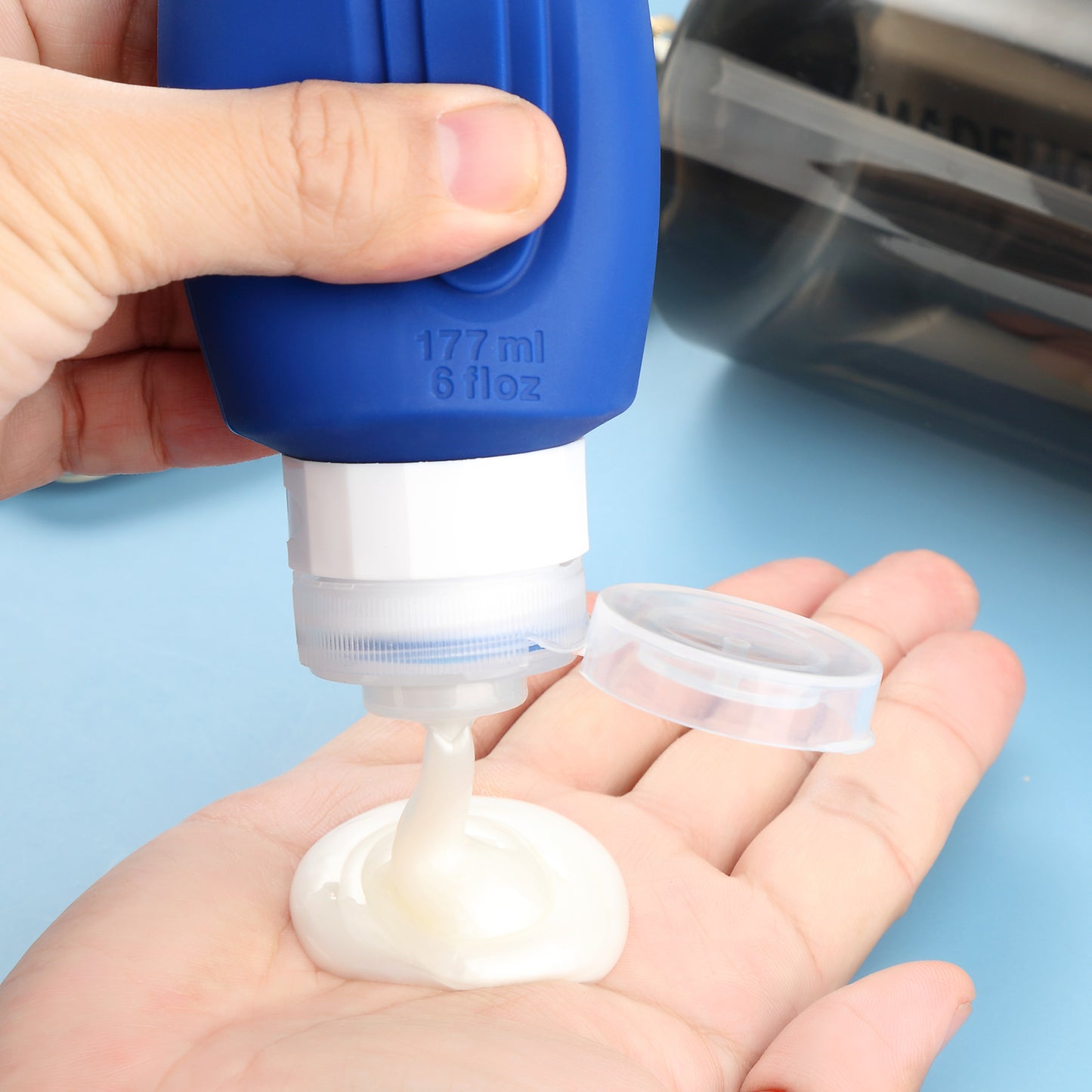 Micebay Leak-Proof 6-oz Silicone Squeezable Travel Bottles for Toiletries, Refillable Travel Size Containers, BPA Free, TSA Approved, Blue, 4 Pack