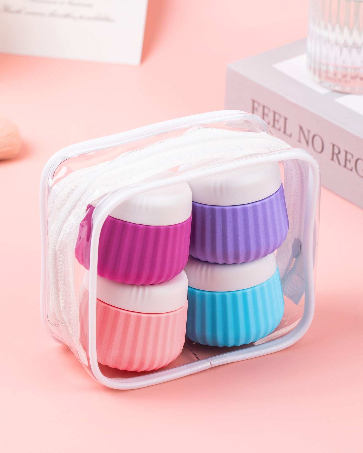Micebay Travel Containers for Toiletries 4 Pack, TSA Approved Travel Size Toiletries, Portable Size Containers, With Clear Bag Leak Proof Silicone Jars, Essentials Creams Jars Carrying Small Items