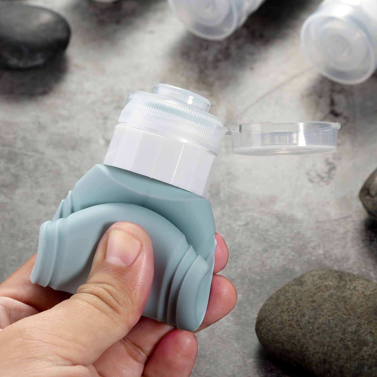 Micebay Leak-Proof 3oz Silicone Squeezable Travel Bottles for Toiletries, Refillable Travel Size Containers for Lotion, BPA Free, TSA Approved, Gray, 4 Pack
