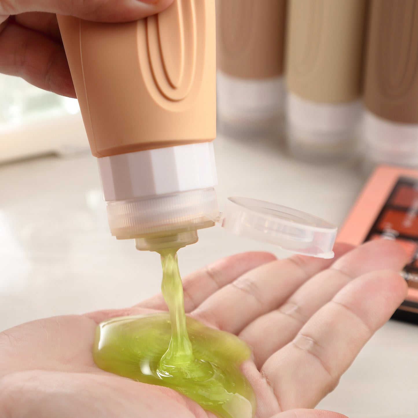 Micebay Leak-Proof 3-oz Silicone Squeezable Travel Bottles for Toiletries, Refillable Travel Size Containers, BPA Free, TSA Approved, Cream, 4 Pack