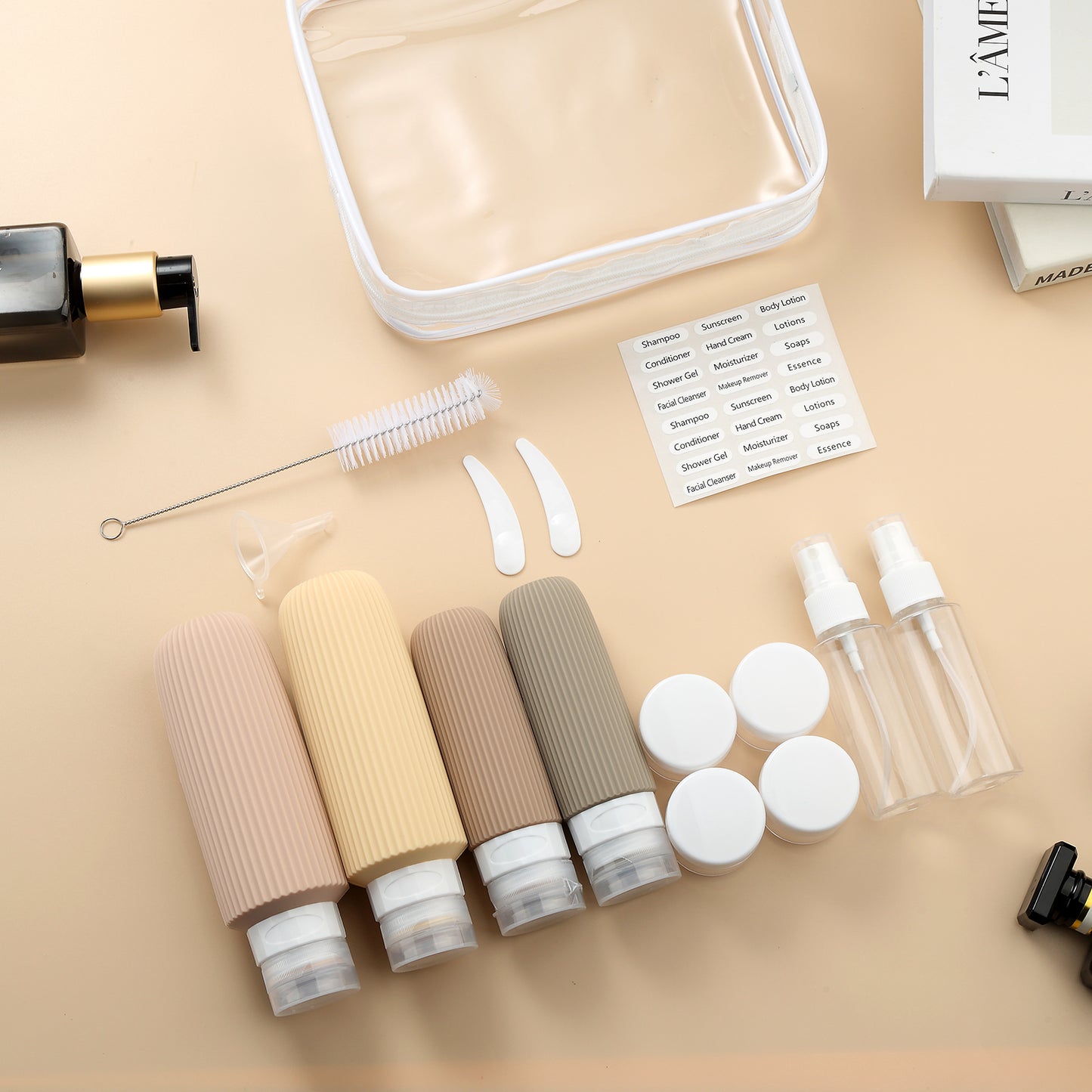 Micebay 6oz Silicone Travel Bottles, Leak Proof Toiletry Containers for Shampoo, Conditioner & Lotion, Apricot