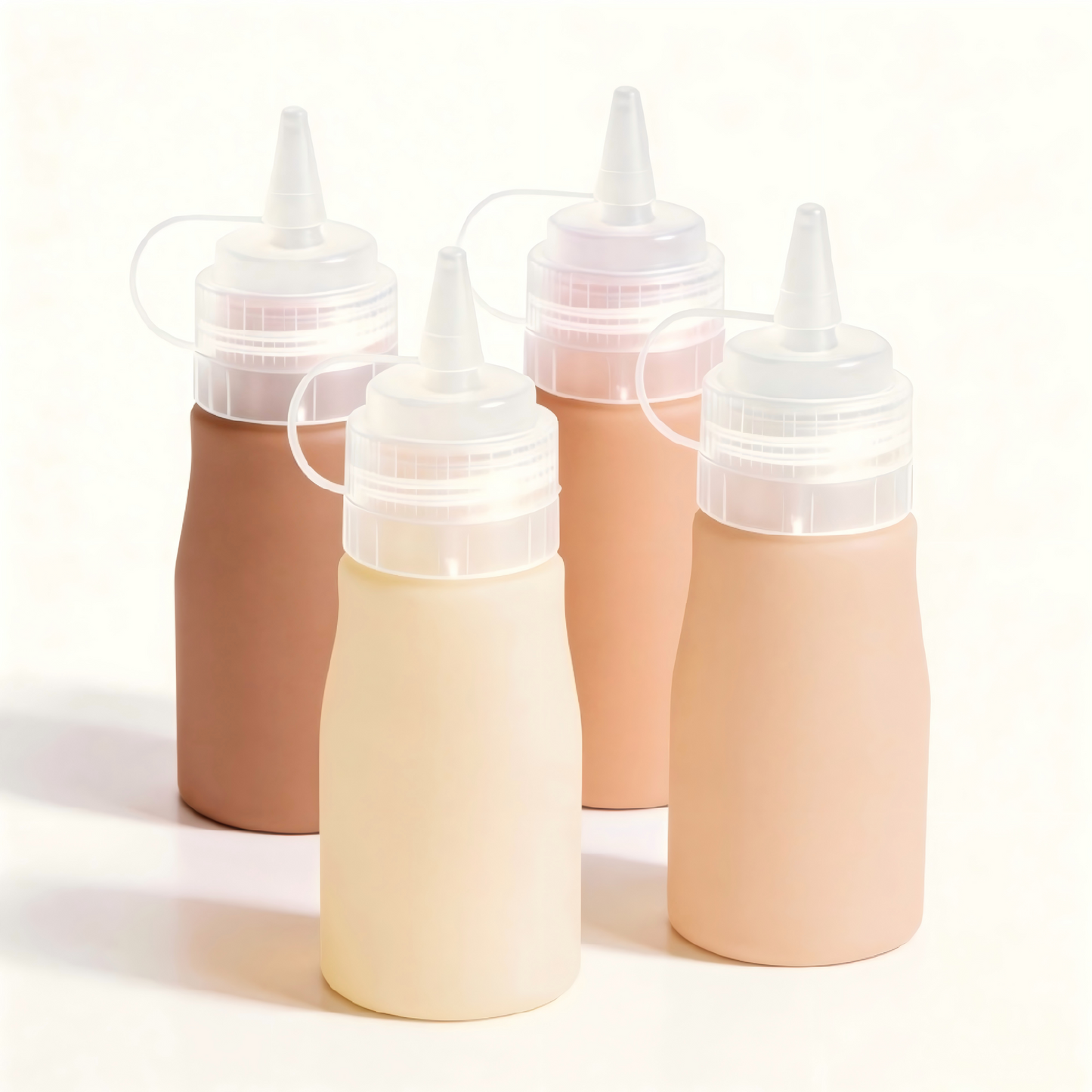 Micebay 12 oz Silicone Condiment Squeeze Bottles, Leak Proof, BPA Free, with Interchangeable Lids, Set of 4 for Oil, Honey, Dressing, Cream