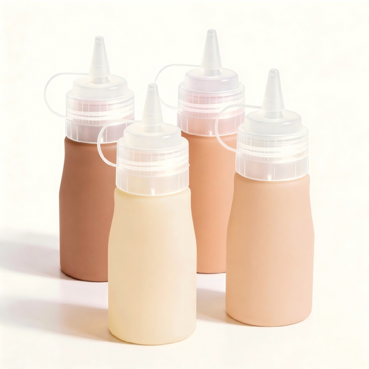 Micebay 12 oz Silicone Condiment Squeeze Bottles, Leak Proof, BPA Free, with Interchangeable Lids, Set of 4 for Oil, Honey, Dressing, Cream