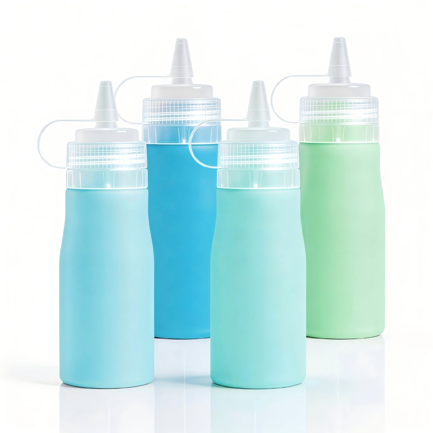 Micebay 16 oz Silicone Condiment Squeeze Bottles, Leak Proof, BPA Free, with Interchangeable Lids, Set of 4 for Oil, Honey, Dressing, Blue