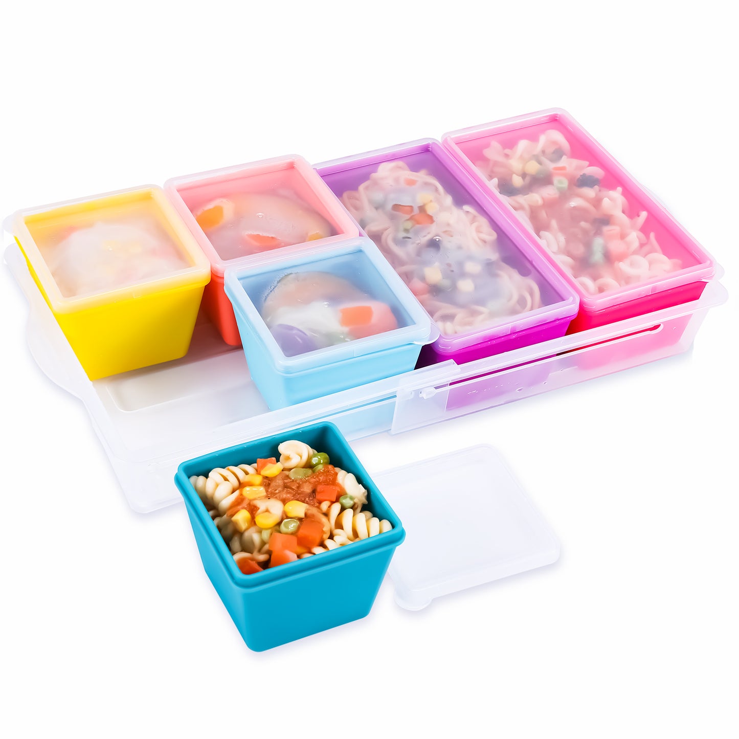 Micebay BPA-Free Silicone Freezer Molds with Base, Individual 6-Pack 1-Cup & 2-Cup Portion Soup Cubes Freezer Tray with Lid for Food Storage, Dishwasher Safe, Silicone Freezer Containers for Meal Prep