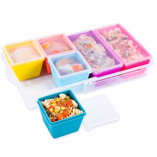 Micebay BPA-Free Silicone Freezer Molds with Base, Individual 6-Pack 1-Cup & 2-Cup Portion Soup Cubes Freezer Tray with Lid for Food Storage, Dishwasher Safe, Silicone Freezer Containers for Meal Prep