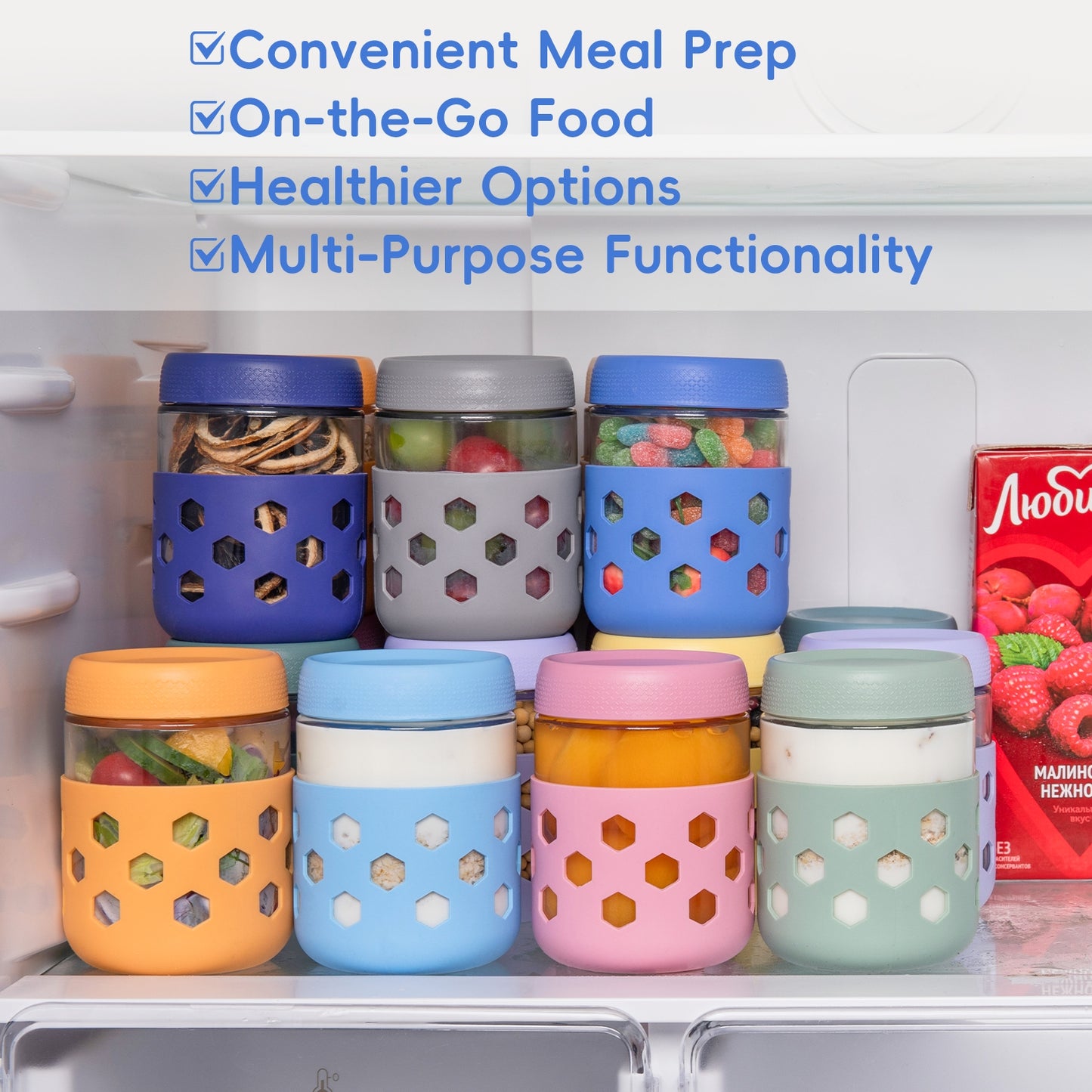 Micebay 6-Pack 16 oz Glass Mason Jars with Silicone Sleeves, Airtight BPA-Free Overnight Oats Containers with Lids, Dishwasher Safe Leak-Proof Meal Prep Jars for Chia Pudding, Yogurt, Snacks