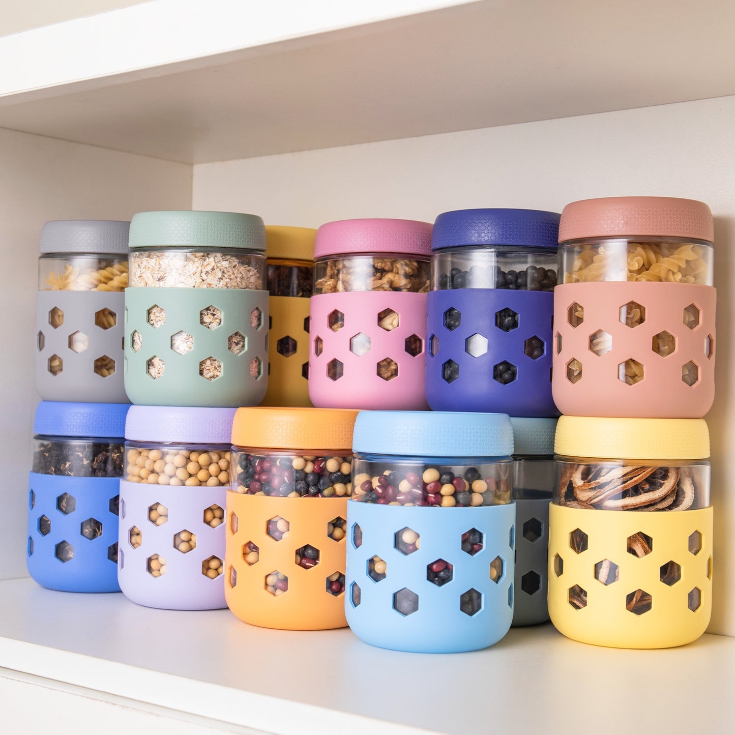 Micebay 6-Pack 16 oz Glass Mason Jars with Silicone Sleeves, Airtight BPA-Free Overnight Oats Containers with Lids, Dishwasher Safe Leak-Proof Meal Prep Jars for Chia Pudding, Yogurt, Snacks