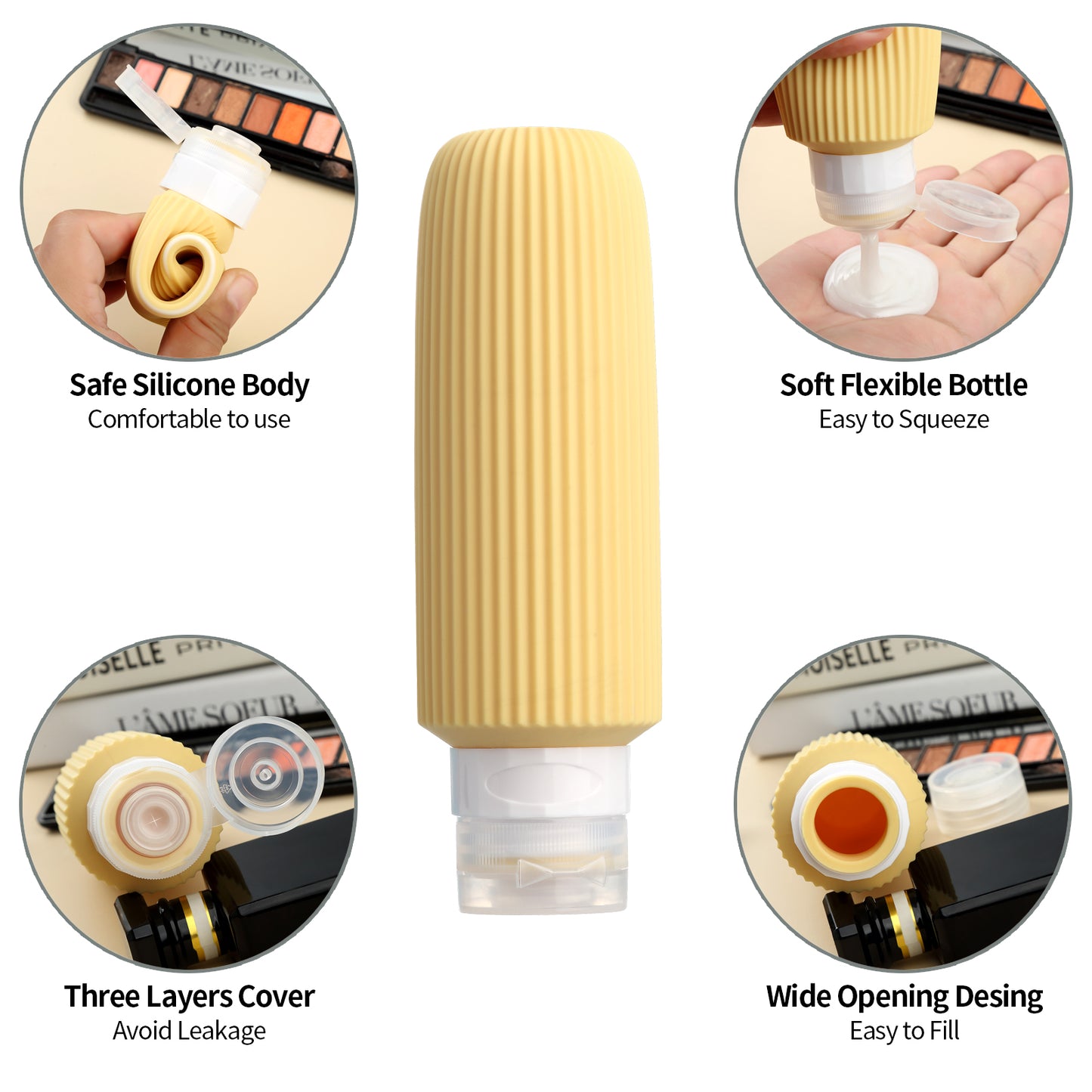 Micebay 6oz Silicone Travel Bottles, Leak Proof Toiletry Containers for Shampoo, Conditioner & Lotion, Yellow