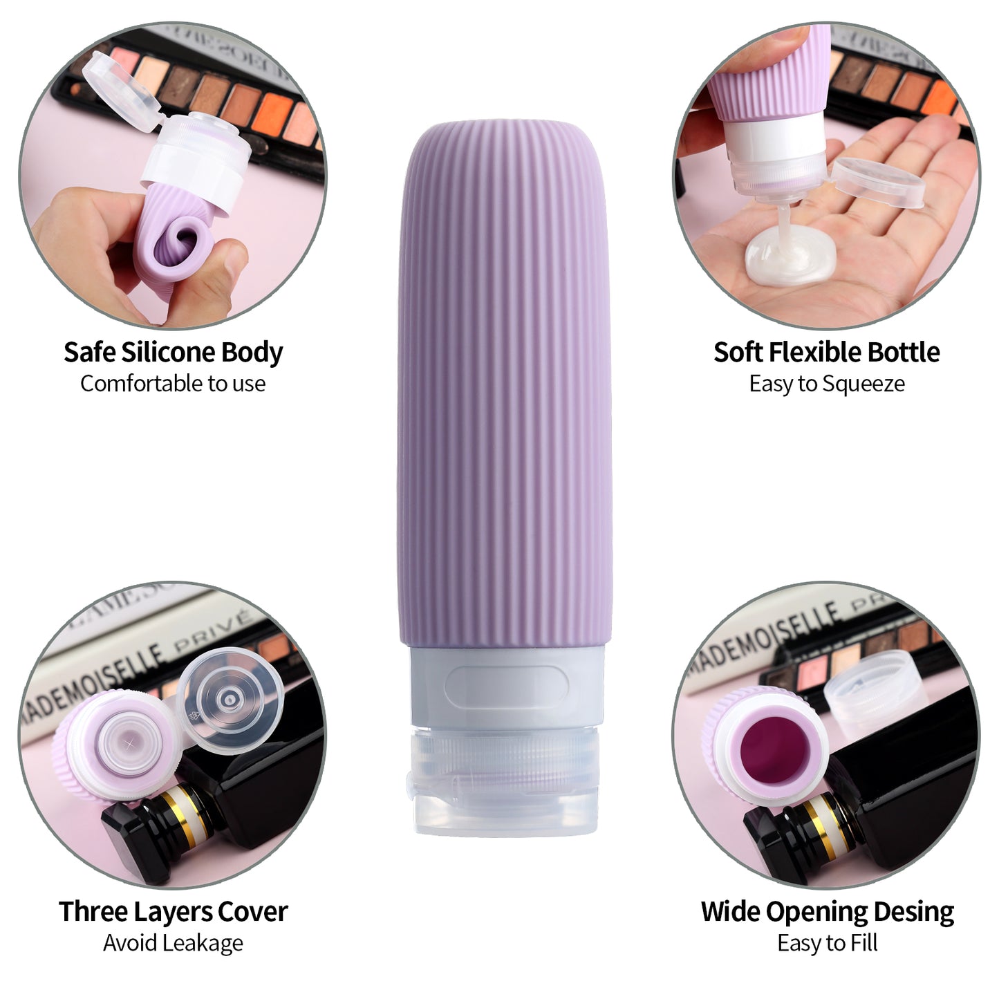 Micebay 6oz Silicone Travel Bottles, Leak Proof Toiletry Containers for Shampoo, Conditioner & Lotion,Mint