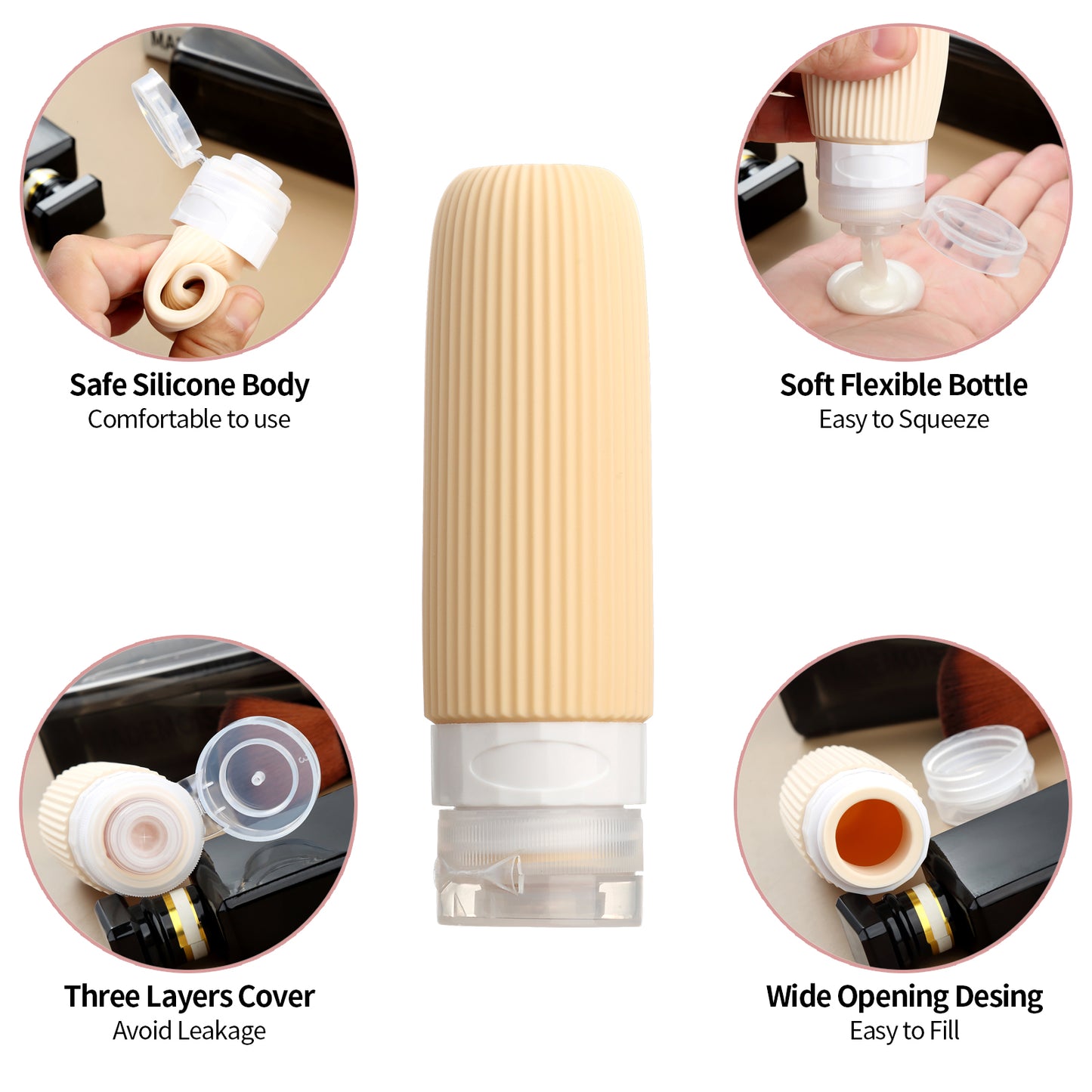 Micebay 6oz Silicone Travel Bottles, Leak Proof Toiletry Containers for Shampoo, Conditioner & Lotion, Cream