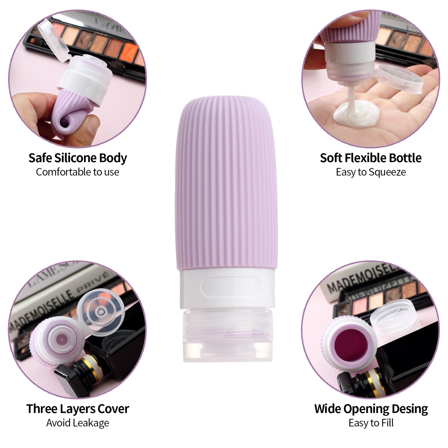 Micebay Silicone Travel Bottles, Leak Proof Toiletry Containers for Shampoo, Conditioner & Lotion, Mint