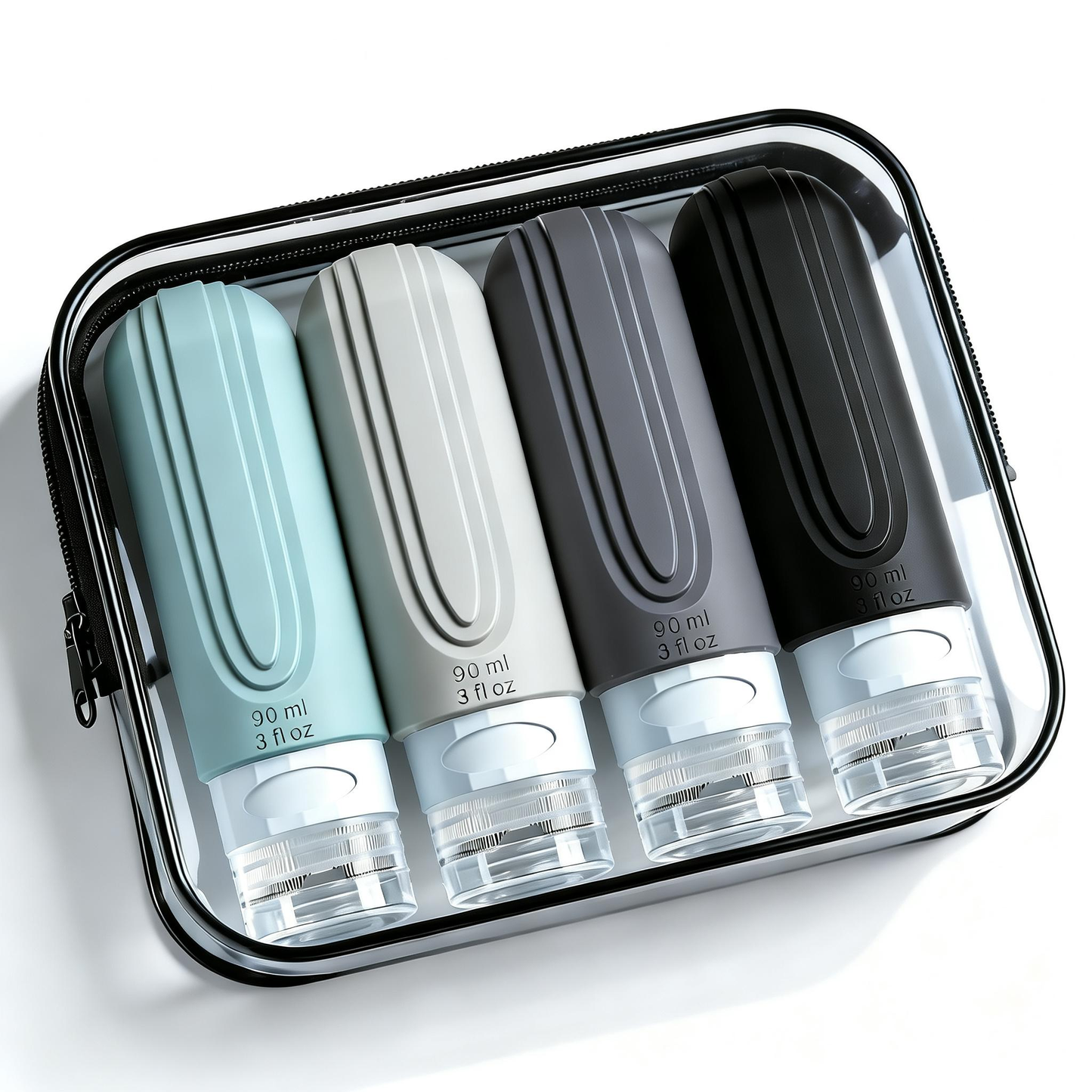 Micebay Leak-Proof 3oz Silicone Squeezable Travel Bottles for Toiletries, Refillable Travel Size Containers for Lotion, BPA Free, TSA Approved, Gray, 4 Pack