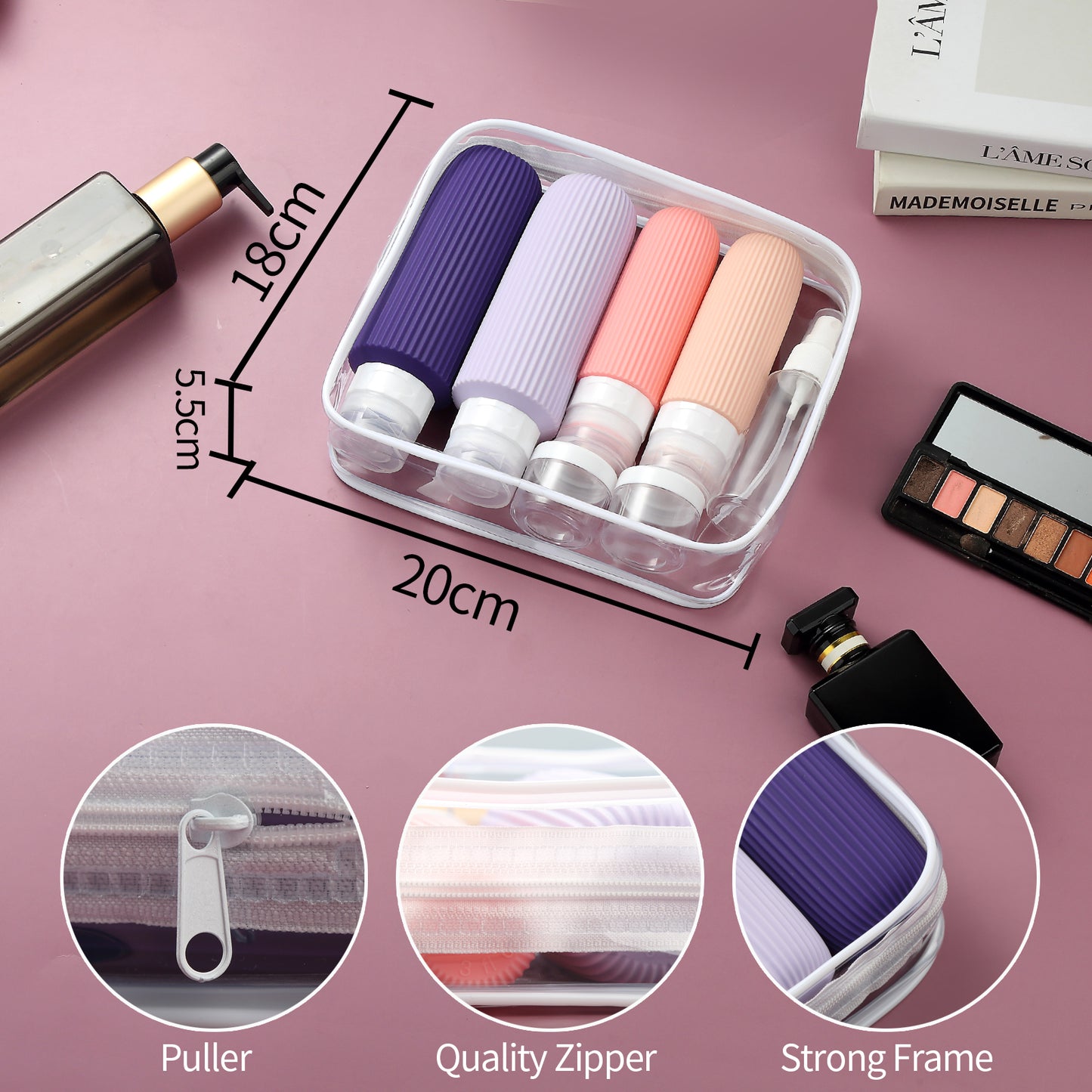 Micebay 6oz Silicone Travel Bottles, Leak Proof Toiletry Containers for Shampoo, Conditioner & Lotion, Purple