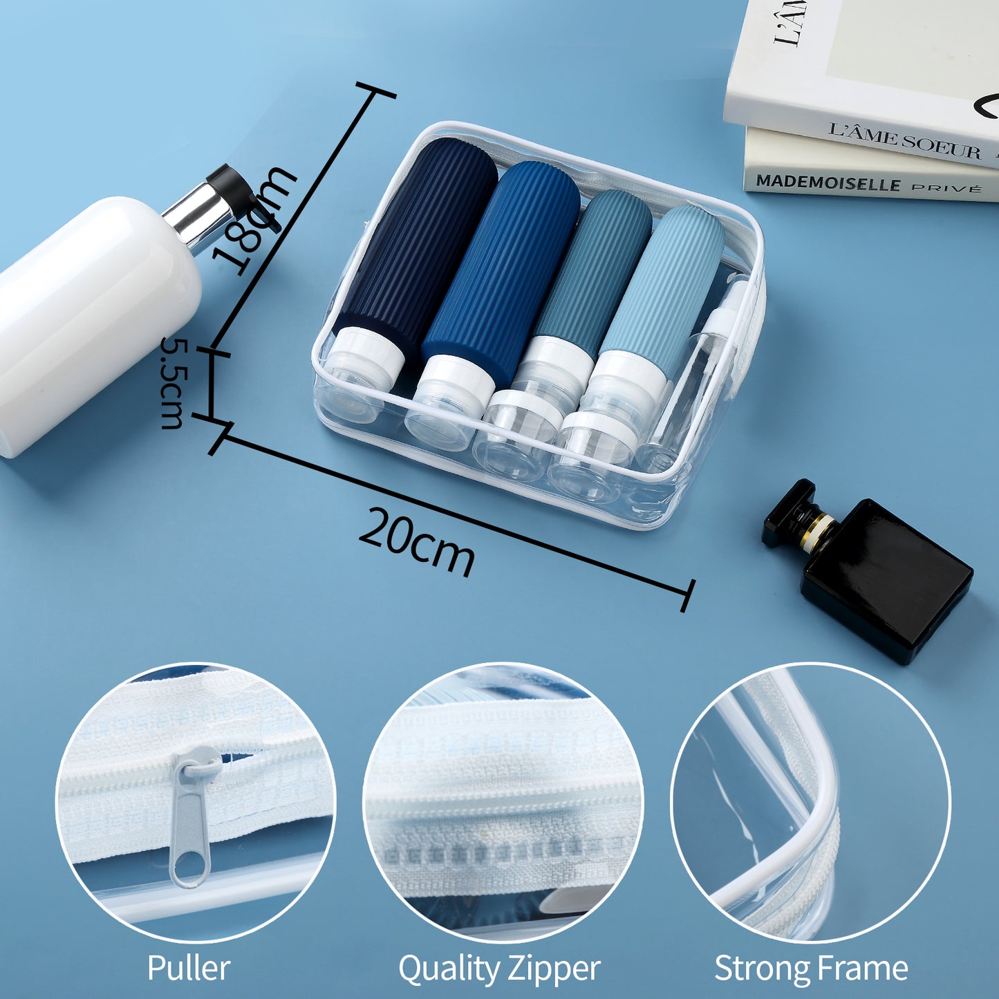 Micebay 6oz Silicone Travel Bottles, Leak Proof Toiletry Containers for Shampoo, Conditioner & Lotion, Navy