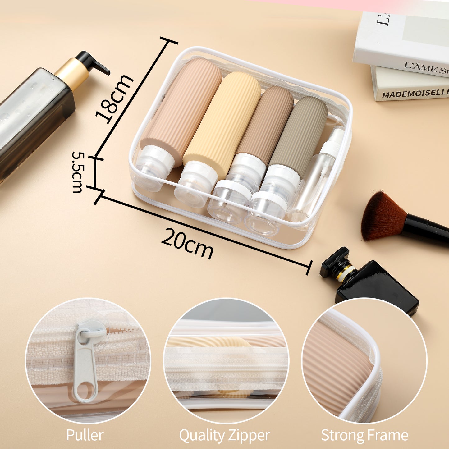 Micebay 6oz Silicone Travel Bottles, Leak Proof Toiletry Containers for Shampoo, Conditioner & Lotion, Apricot