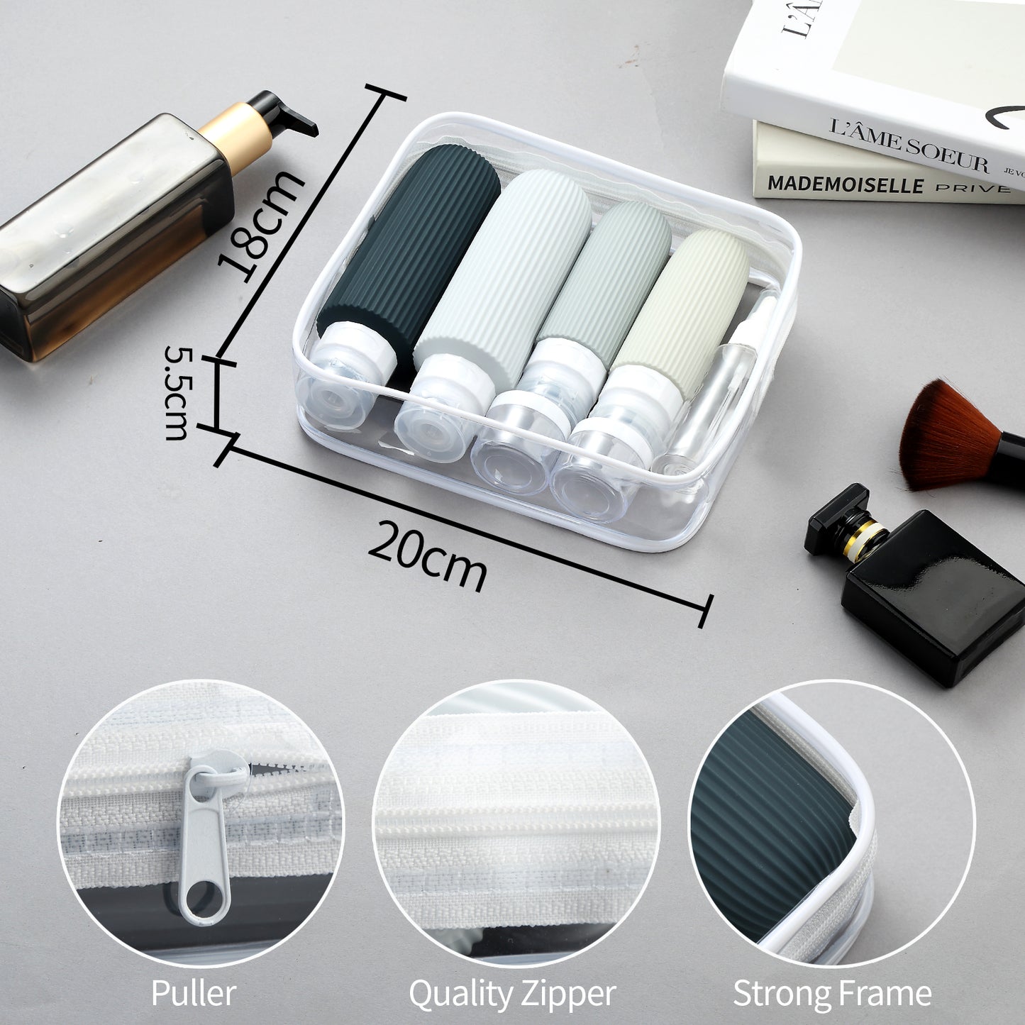 Micebay 6oz Silicone Travel Bottles, Leak Proof Toiletry Containers for Shampoo, Conditioner & Lotion, Grey