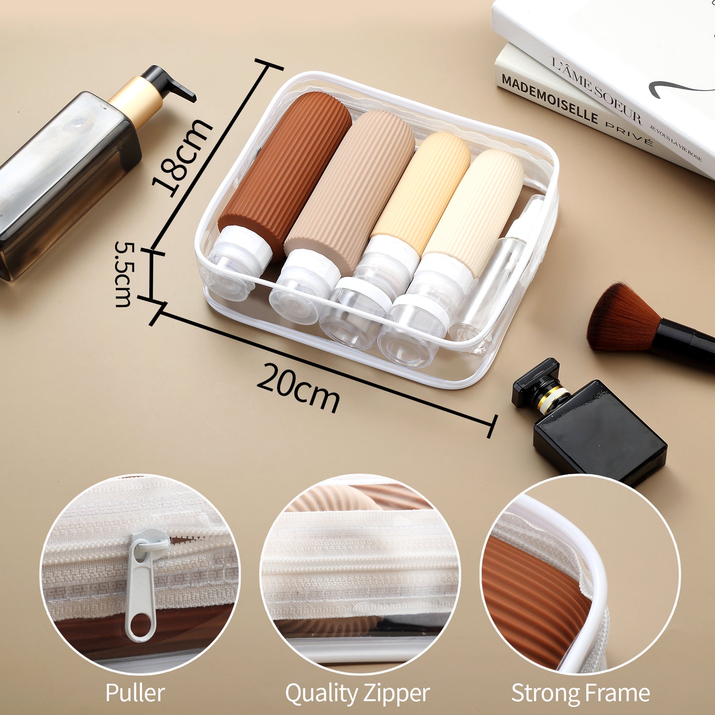 Micebay 6oz Silicone Travel Bottles, Leak Proof Toiletry Containers for Shampoo, Conditioner & Lotion, Cream