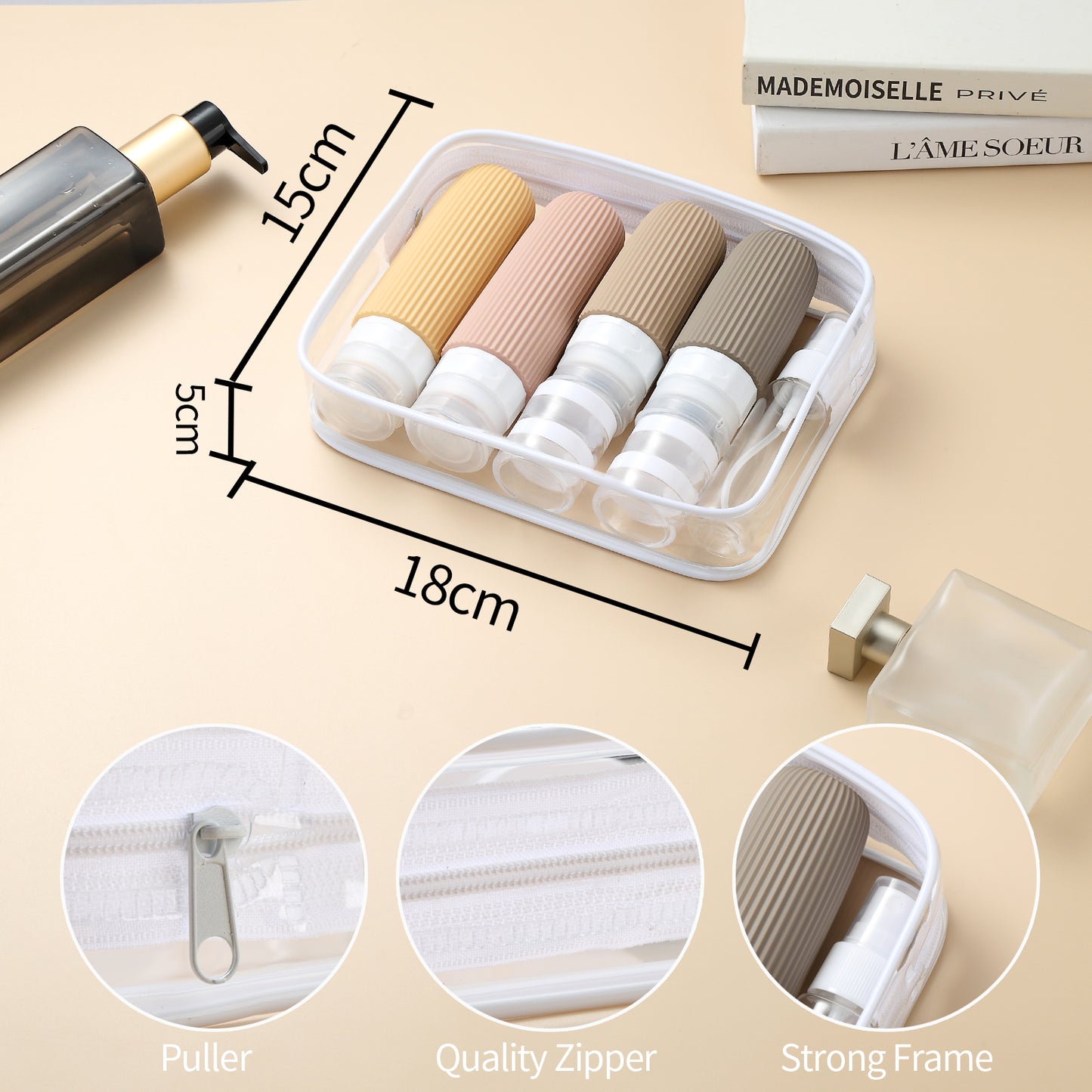 Micebay Silicone Travel Bottles, Leak Proof Toiletry Containers for Shampoo, Conditioner & Lotion, Apricot