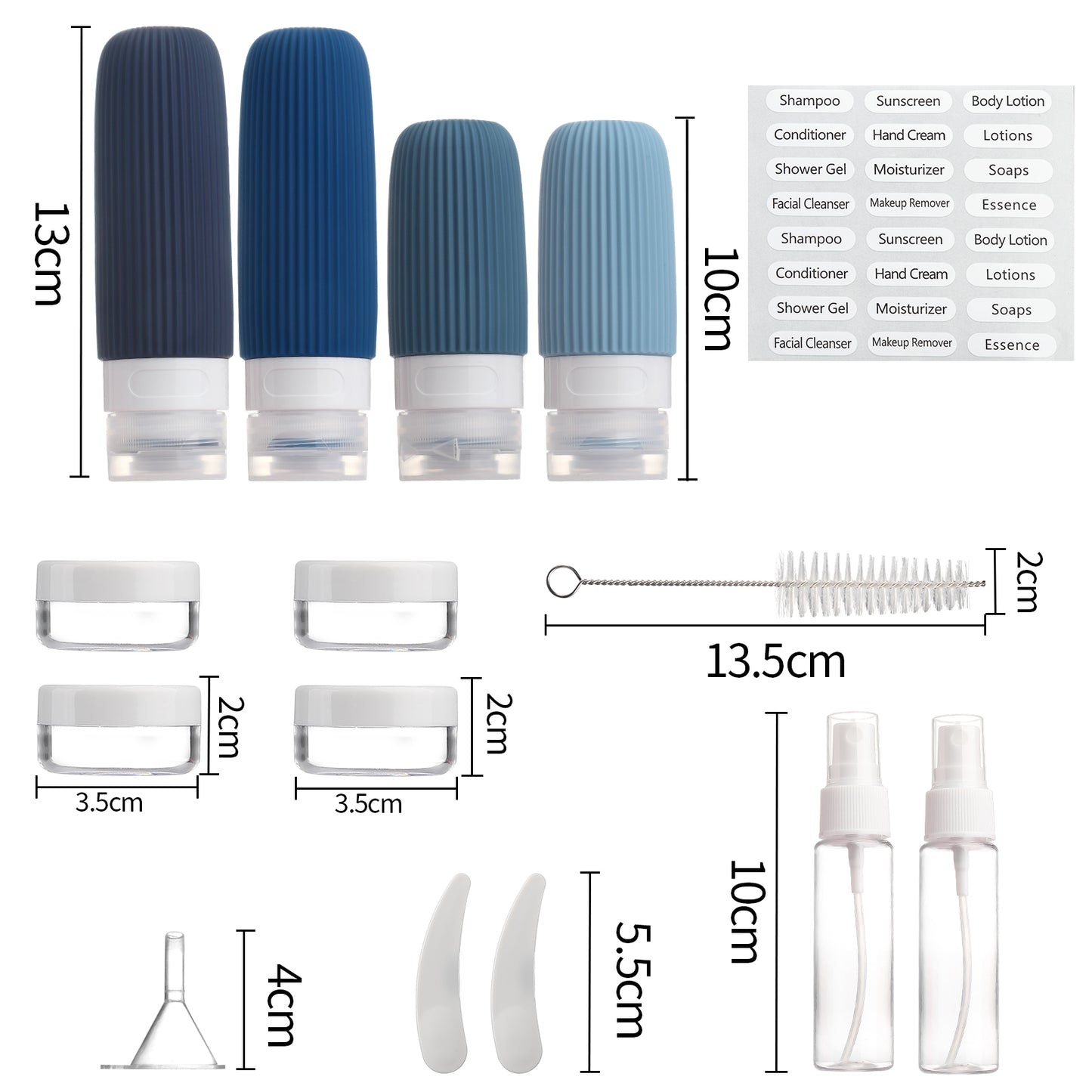 Micebay Silicone Travel Bottles, Leak Proof Toiletry Containers for Shampoo, Conditioner & Lotion, Navy