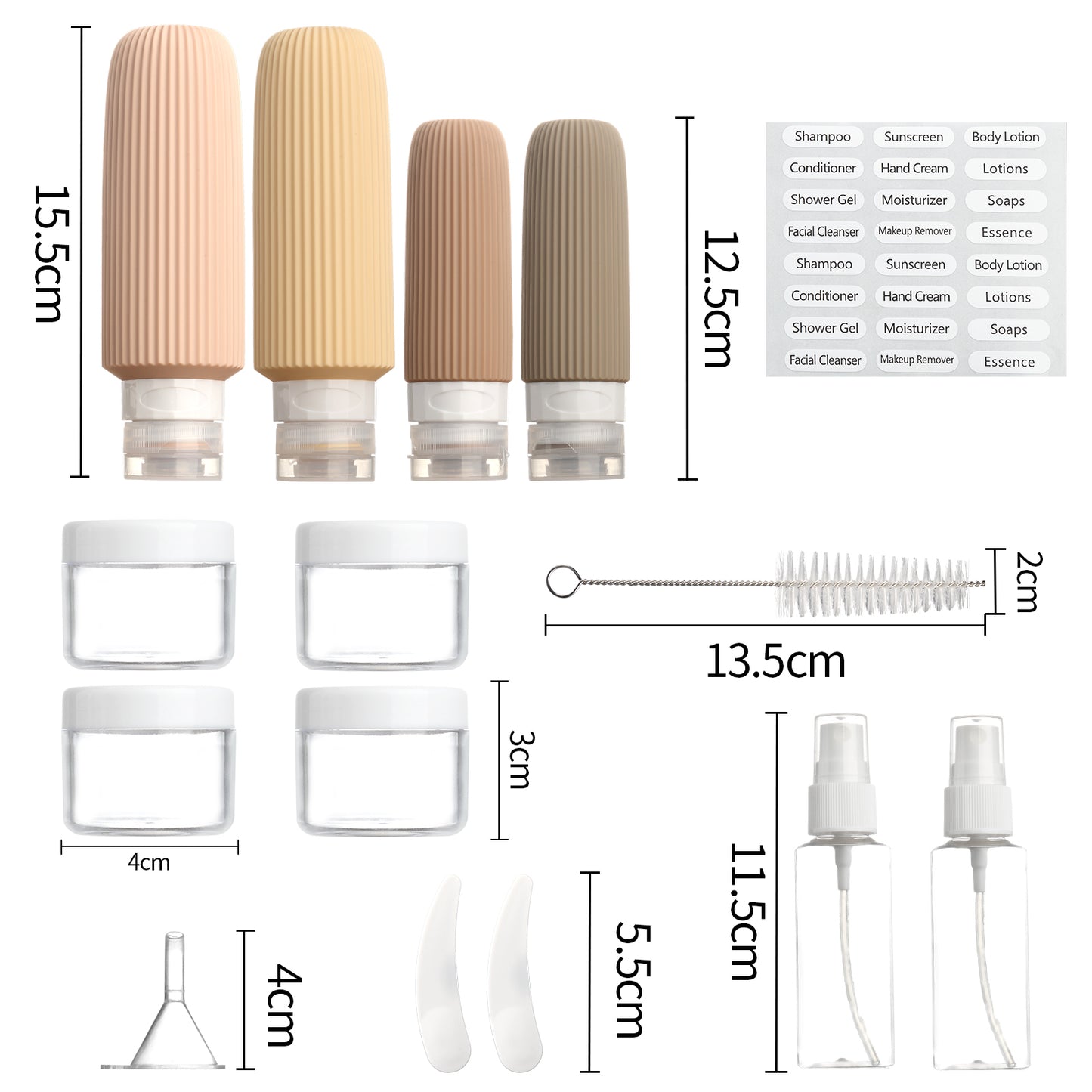 Micebay 6oz Silicone Travel Bottles, Leak Proof Toiletry Containers for Shampoo, Conditioner & Lotion, Apricot