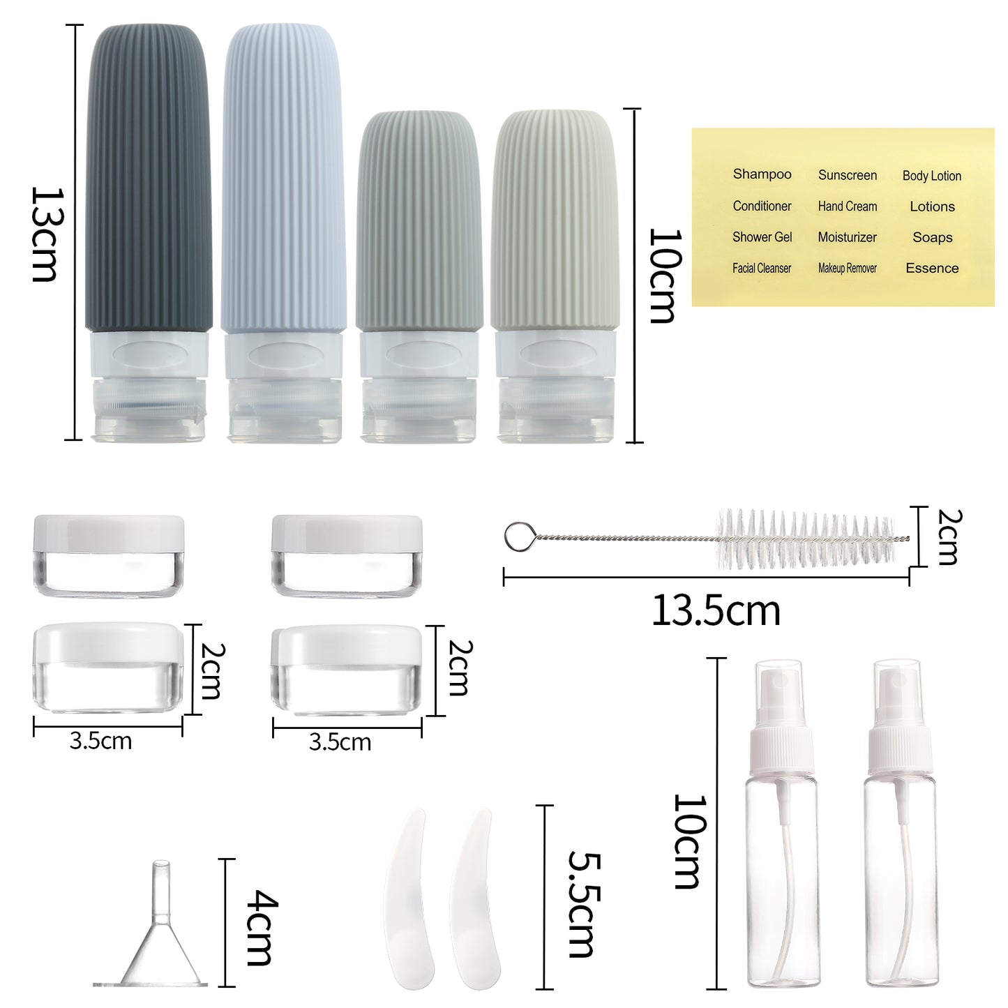 Micebay Silicone Travel Bottles, Leak Proof Toiletry Containers for Shampoo, Conditioner & Lotion, Grey