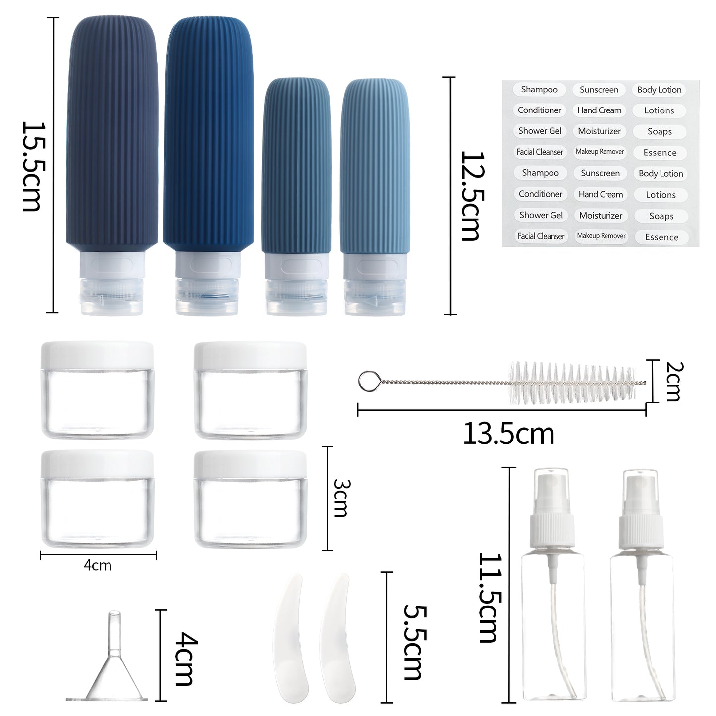 Micebay 6oz Silicone Travel Bottles, Leak Proof Toiletry Containers for Shampoo, Conditioner & Lotion, Navy
