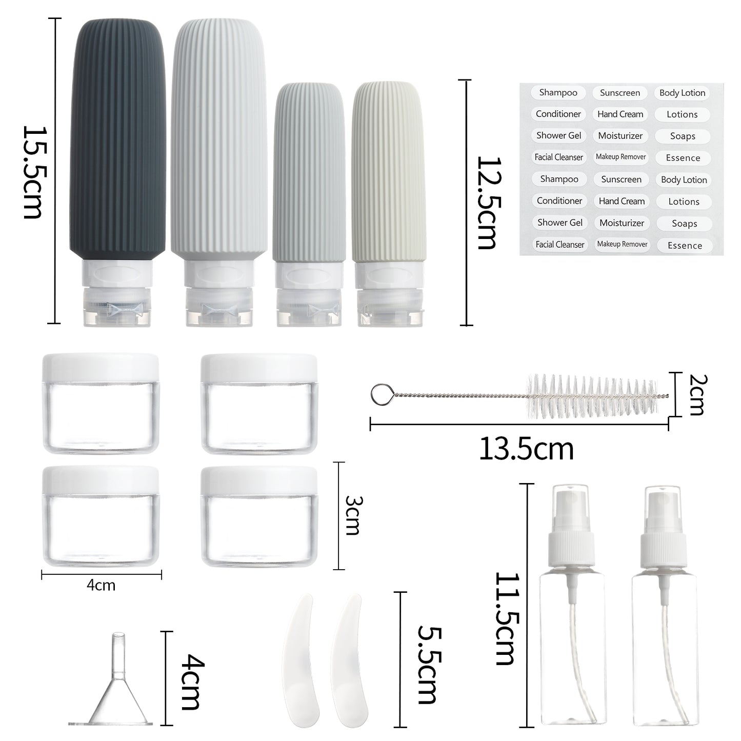 Micebay 6oz Silicone Travel Bottles, Leak Proof Toiletry Containers for Shampoo, Conditioner & Lotion, Grey