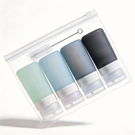 Micebay 2 oz Silicone Condiment Squeeze Bottles, Leakproof Mini Sauce Containers with Reusable Bag, 4-Pack for Meal Prep and Bento Boxes, Grey