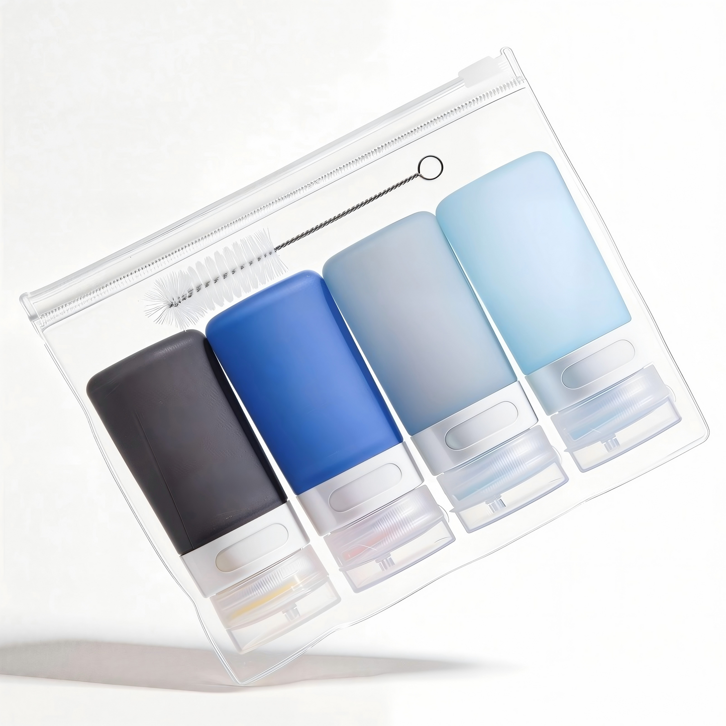 Micebay 2 oz Silicone Condiment Squeeze Bottles, Leakproof Mini Sauce Containers with Reusable Bag, 4-Pack for Meal Prep and Bento Boxes, Blue