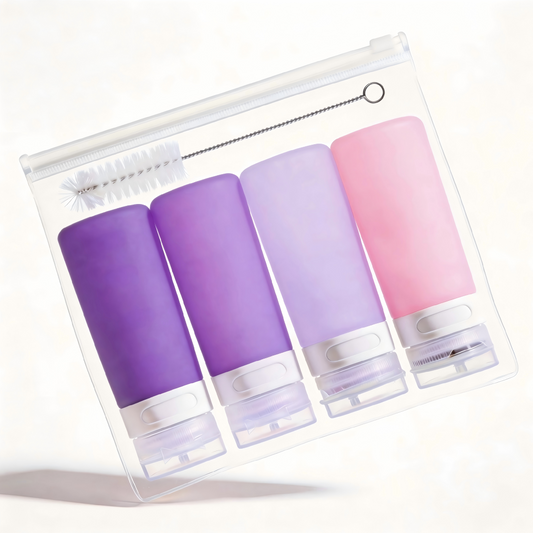 Micebay 3 oz Silicone Condiment Squeeze Bottles, Leakproof Mini Sauce Containers with Reusable Bag, 4-Pack for Meal Prep and Bento Boxes, Purple