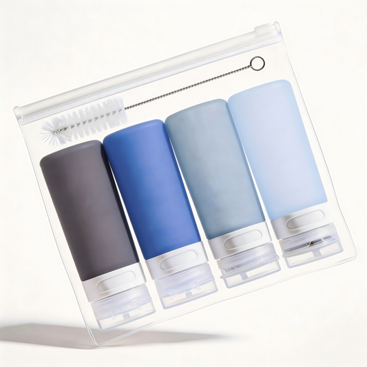 Micebay 3 oz Silicone Condiment Squeeze Bottles, Leakproof Mini Sauce Containers with Reusable Bag, 4-Pack for Meal Prep and Bento Boxes, Blue