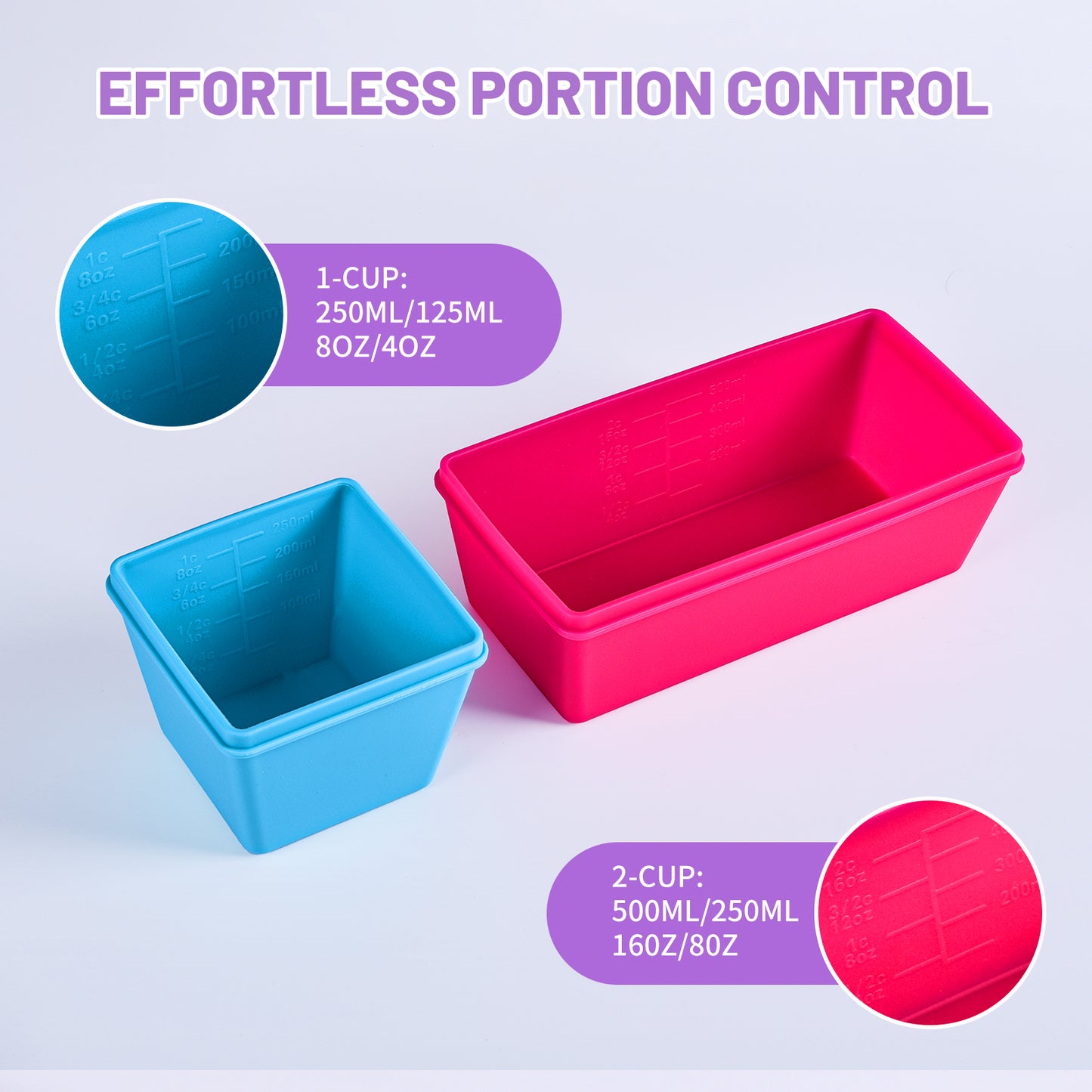 Micebay BPA-Free Silicone Freezer Molds with Base, Individual 6-Pack 1-Cup & 2-Cup Portion Soup Cubes Freezer Tray with Lid for Food Storage, Dishwasher Safe, Silicone Freezer Containers for Meal Prep