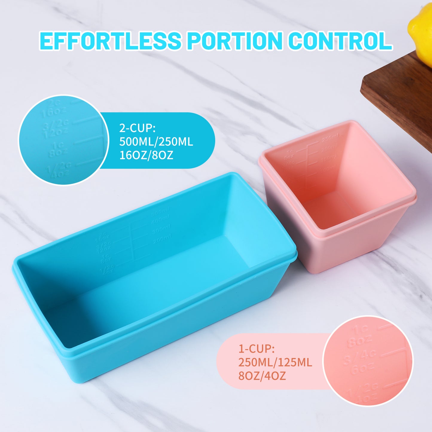 Micebay BPA-Free Silicone Freezer Molds with Base, Individual 6-Pack 1-Cup & 2-Cup Portion Soup Cubes Freezer Tray with Lid for Food Storage, Dishwasher Safe, Silicone Freezer Containers for Meal Prep