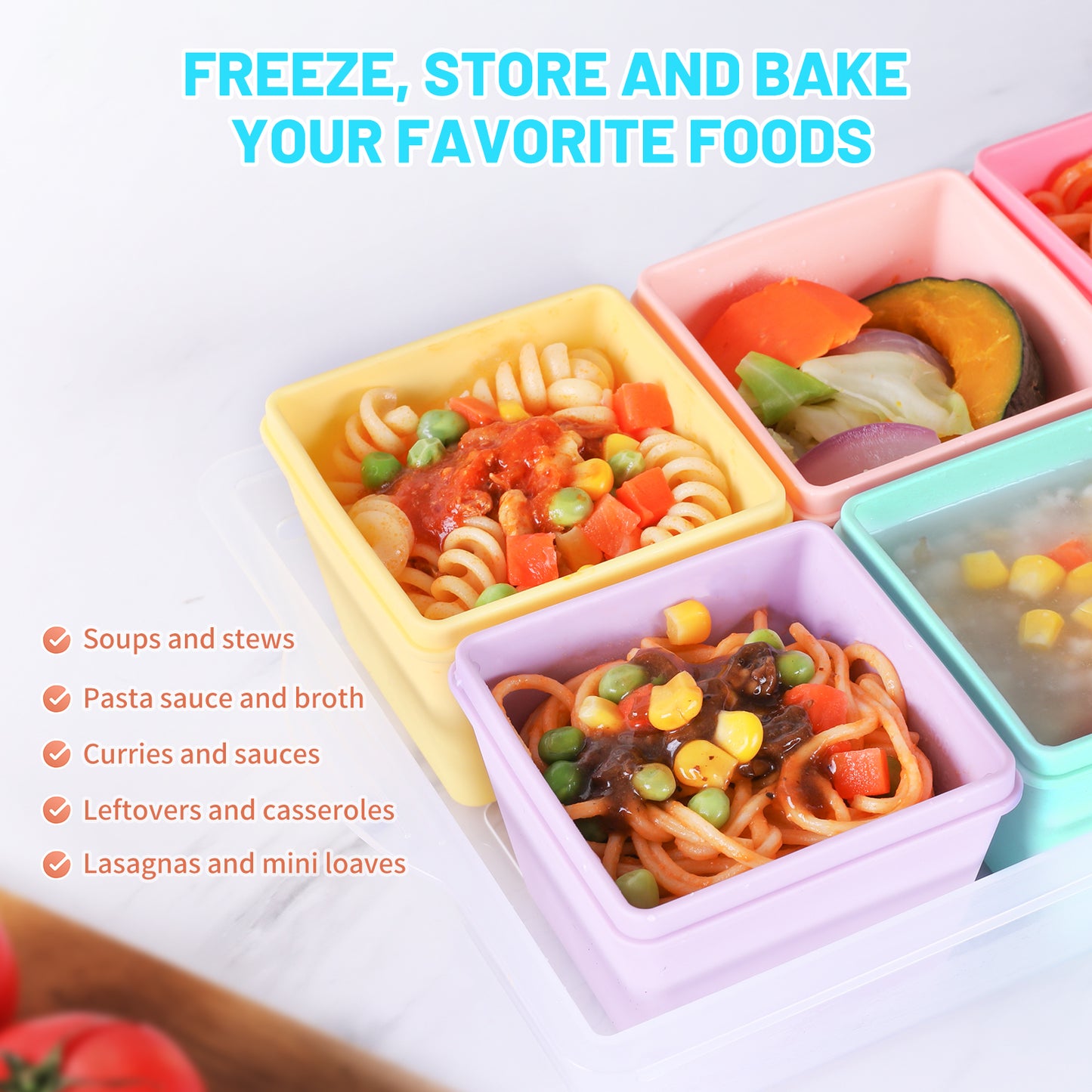 Micebay BPA-Free Silicone Freezer Molds with Base, Individual 8-Pack 1-Cup Portion Soup Cubes Freezer Tray with Lids for Food Storage, Oven & Dishwasher Safe, Silicone Freezer Containers for Meal Prep