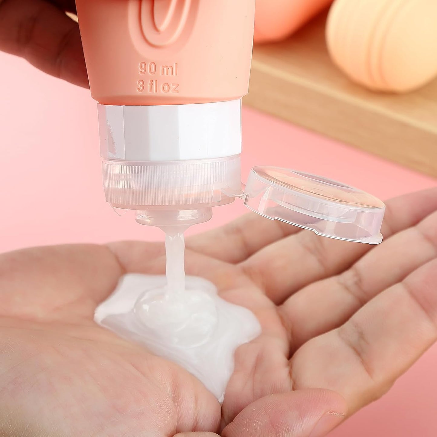 Micebay Leak-Proof 3-oz Silicone Squeezable Travel Bottles for Toiletries, Refillable Travel Size Containers, BPA Free, TSA Approved, Pink, 4 Pack