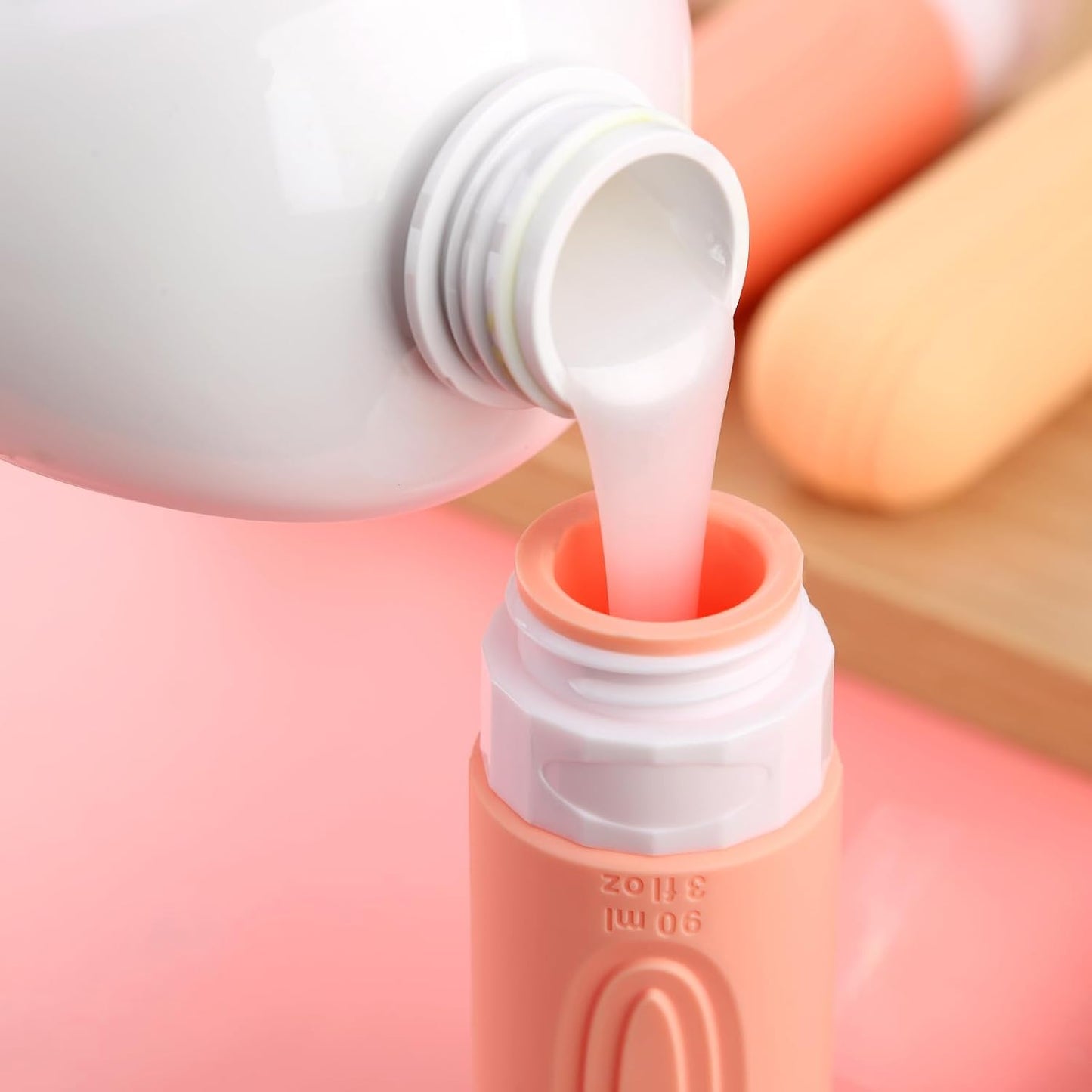 Micebay Leak-Proof 3-oz Silicone Squeezable Travel Bottles for Toiletries, Refillable Travel Size Containers, BPA Free, TSA Approved, Pink, 4 Pack