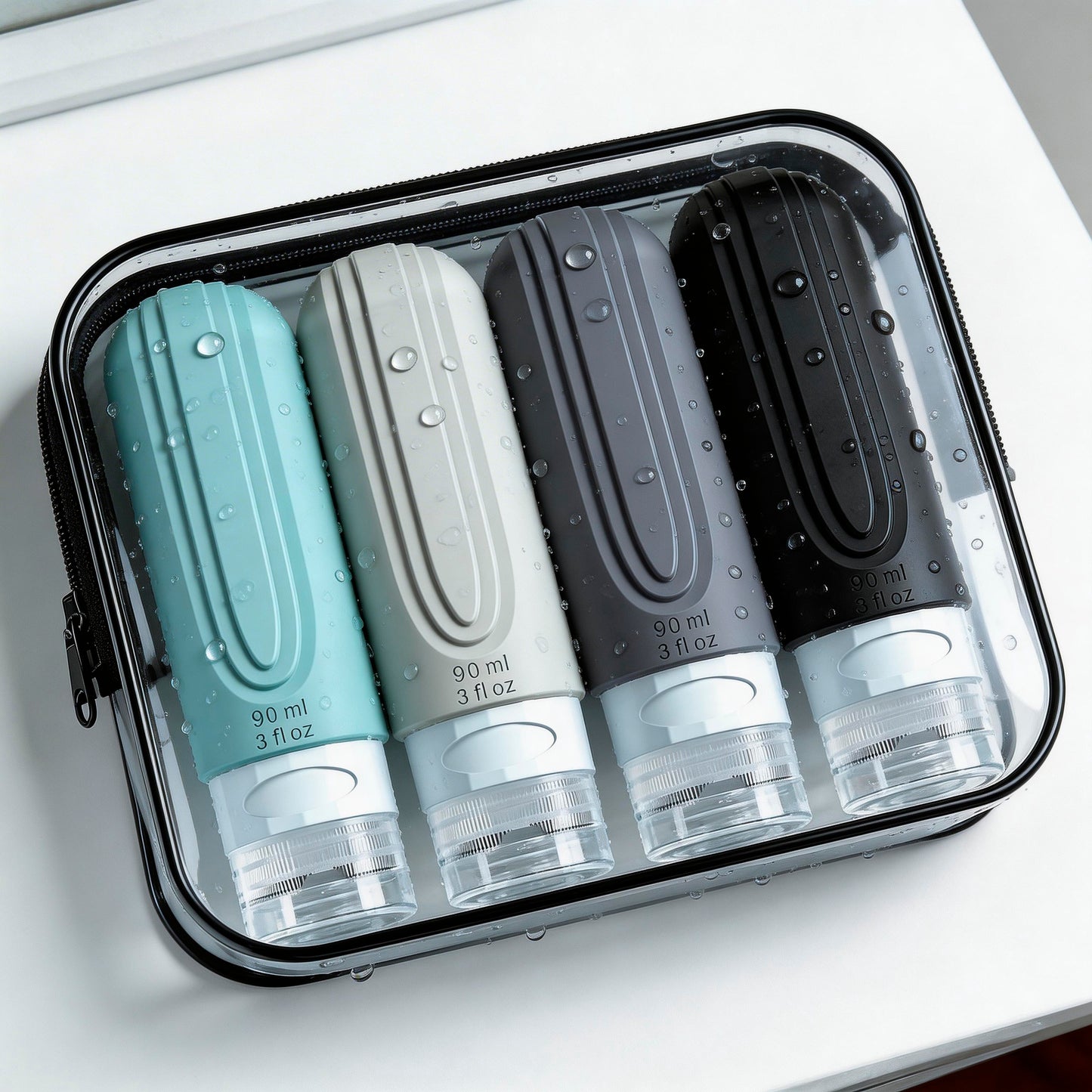 Micebay Leak-Proof 3oz Silicone Squeezable Travel Bottles for Toiletries, Refillable Travel Size Containers for Lotion, BPA Free, TSA Approved, Gray, 4 Pack