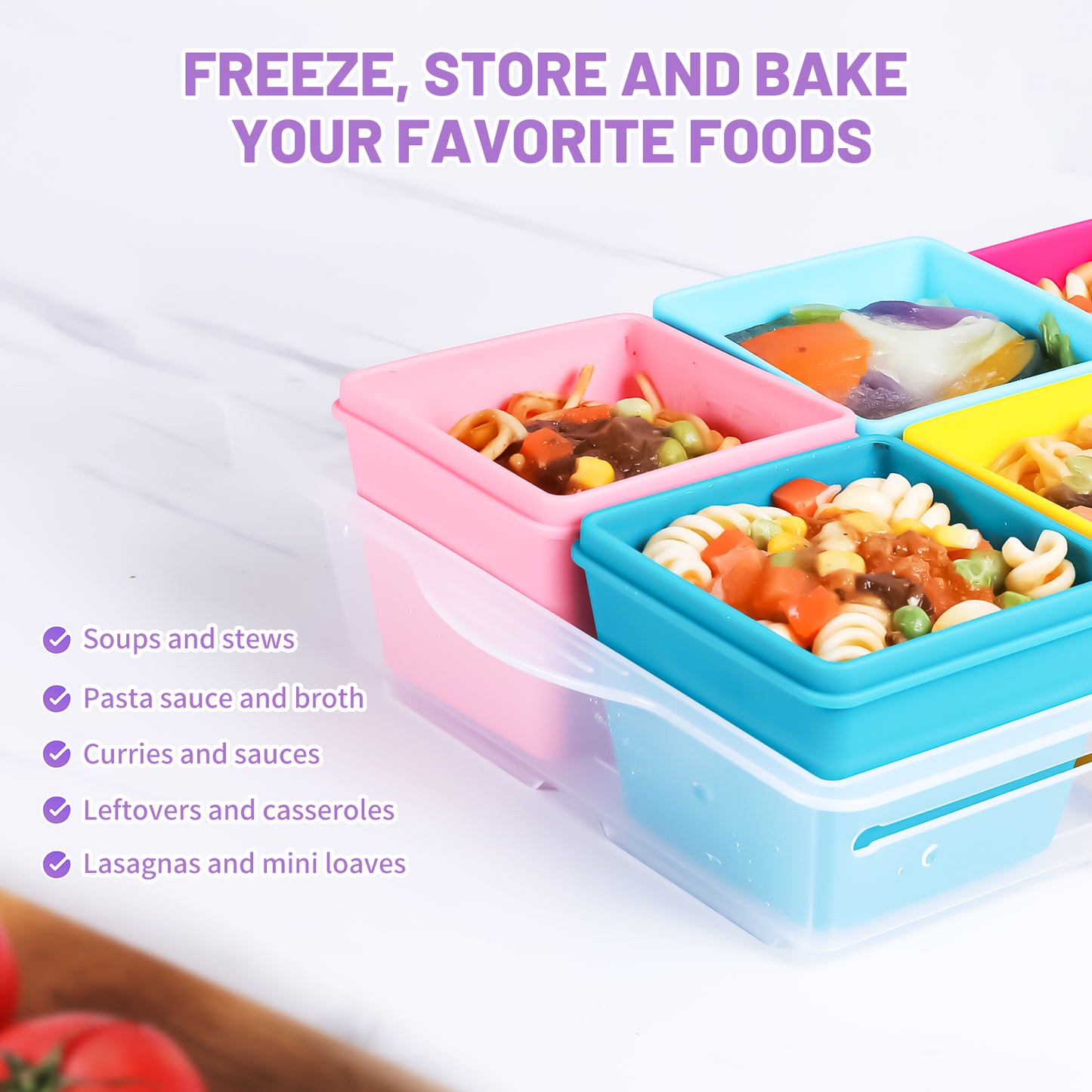 Micebay BPA-Free Silicone Freezer Molds with Base, Individual 6-Pack 1-Cup & 2-Cup Portion Soup Cubes Freezer Tray with Lid for Food Storage, Dishwasher Safe, Silicone Freezer Containers for Meal Prep
