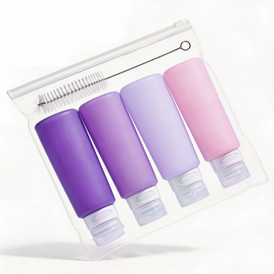 Micebay 6 oz Silicone Condiment Squeeze Bottles, Leakproof Mini Sauce Containers with Reusable Bag, 4-Pack for Meal Prep and Bento Boxes, Purple