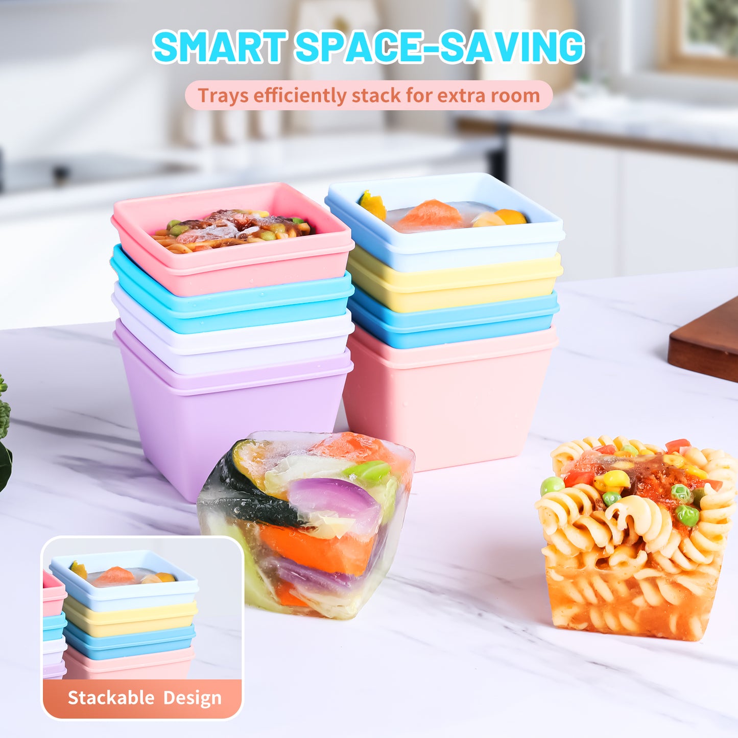 Micebay BPA-Free Silicone Freezer Molds with Base, Individual 8-Pack 1-Cup Portion Soup Cubes Freezer Tray with Lids for Food Storage, Oven & Dishwasher Safe, Silicone Freezer Containers for Meal Prep