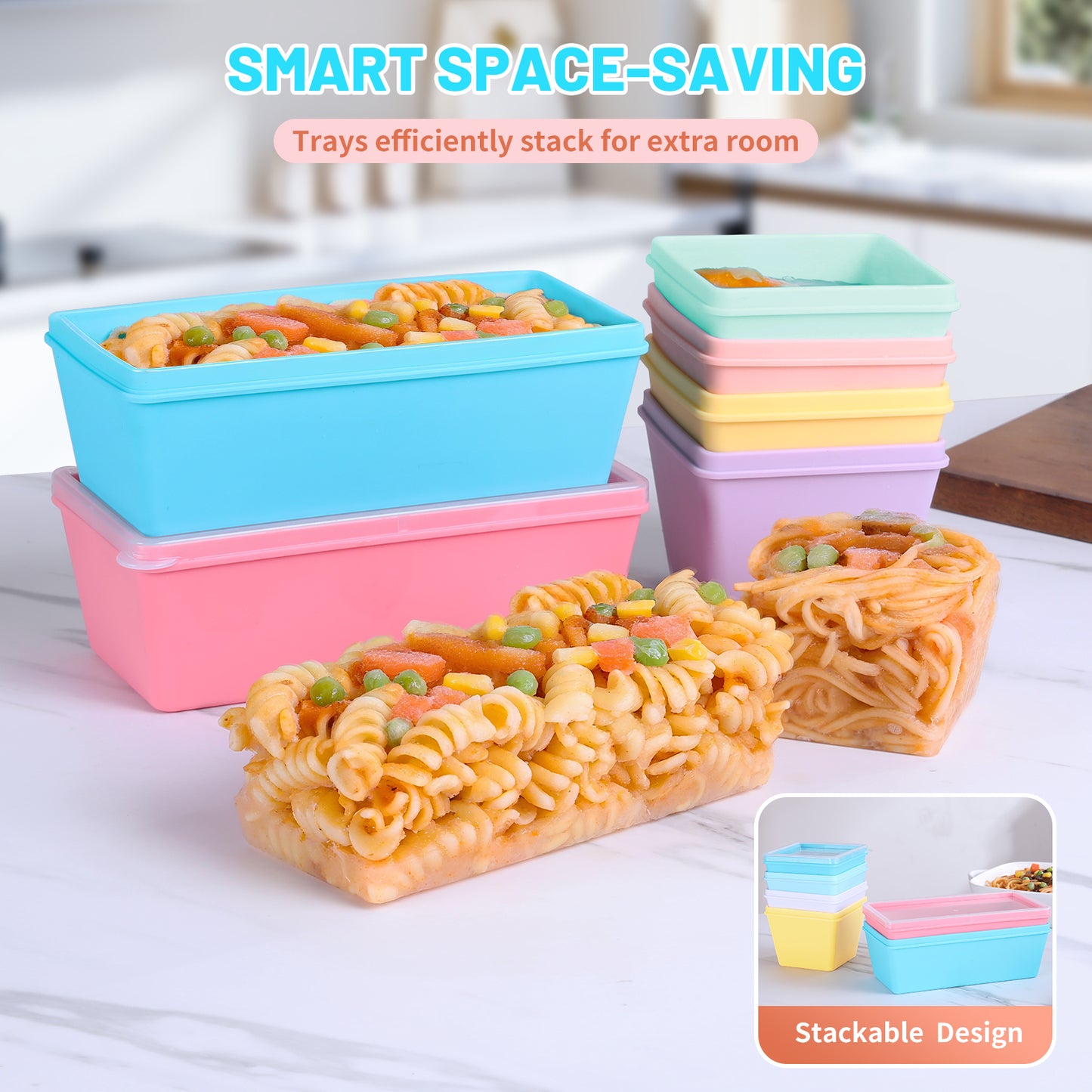 Micebay BPA-Free Silicone Freezer Molds with Base, Individual 6-Pack 1-Cup & 2-Cup Portion Soup Cubes Freezer Tray with Lid for Food Storage, Dishwasher Safe, Silicone Freezer Containers for Meal Prep