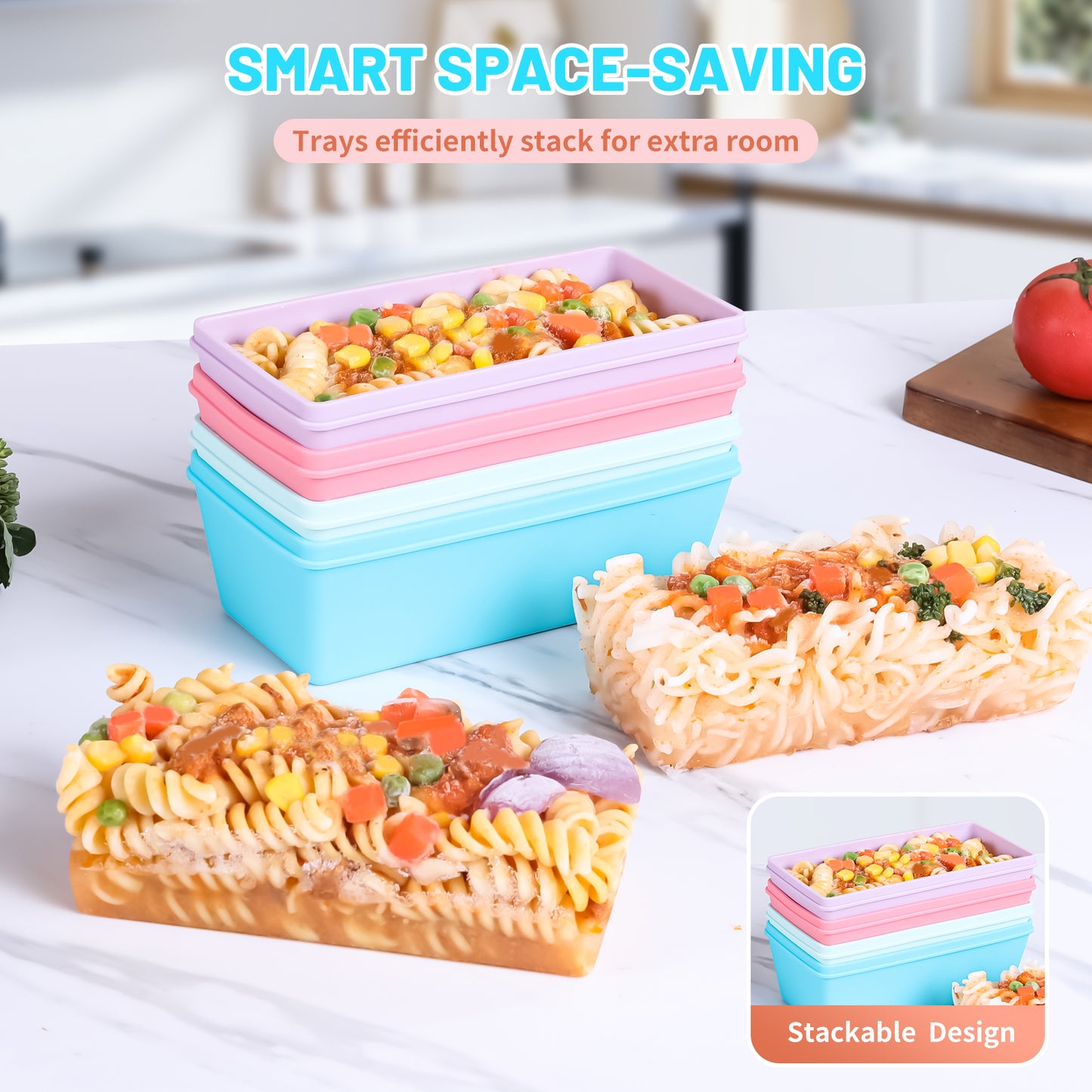 Micebay BPA-Free Silicone Freezer Molds with Base, Individual 4-Pack 2-Cup Portion Soup Cubes Freezer Tray with Lids for Food Storage, Oven & Dishwasher Safe, Silicone Freezer Containers for Meal Prep