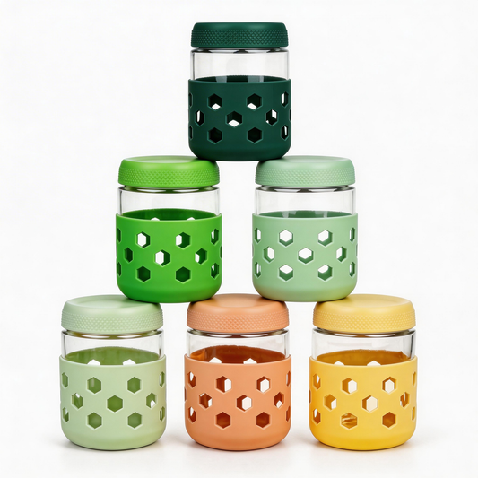 Micebay 6-Pack 16 oz Glass Mason Jars with Silicone Sleeves, Airtight BPA-Free Overnight Oats Containers with Lids, Dishwasher Safe Leak-Proof Meal Prep Jars for Chia Pudding, Yogurt, Snacks