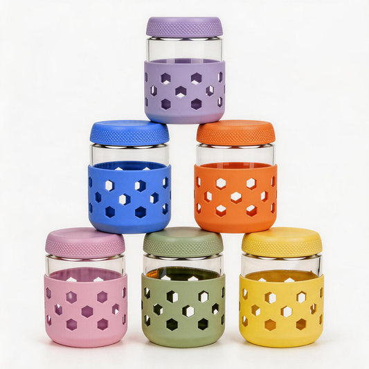 Micebay 6-Pack 16 oz Glass Mason Jars with Silicone Sleeves, Airtight BPA-Free Overnight Oats Containers with Lids, Dishwasher Safe Leak-Proof Meal Prep Jars for Chia Pudding, Yogurt, Snacks
