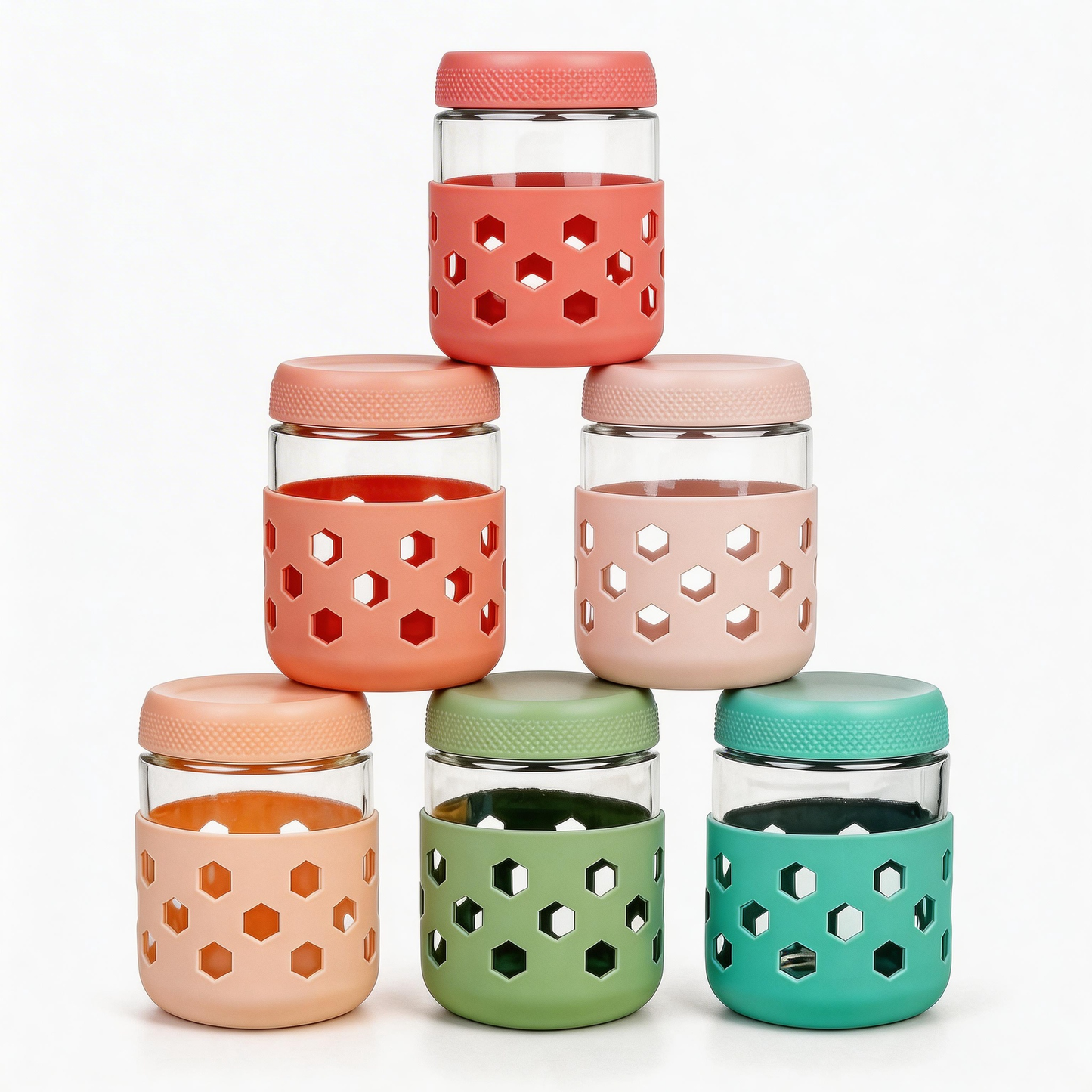 Micebay 6-Pack 16 oz Glass Mason Jars with Silicone Sleeves, Airtight BPA-Free Overnight Oats Containers with Lids, Dishwasher Safe Leak-Proof Meal Prep Jars for Chia Pudding, Yogurt, Snacks