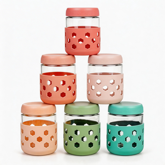 Micebay 6-Pack 16 oz Glass Mason Jars with Silicone Sleeves, Airtight BPA-Free Overnight Oats Containers with Lids, Dishwasher Safe Leak-Proof Meal Prep Jars for Chia Pudding, Yogurt, Snacks