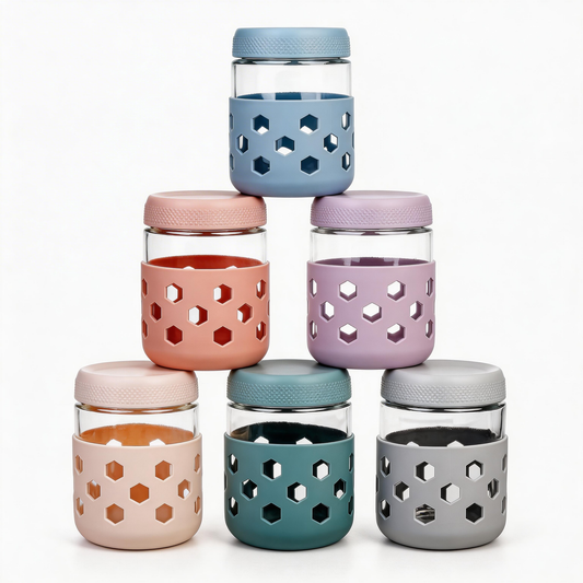 Micebay 6-Pack 16 oz Glass Mason Jars with Silicone Sleeves, Airtight BPA-Free Overnight Oats Containers with Lids, Dishwasher Safe Leak-Proof Meal Prep Jars for Chia Pudding, Yogurt, Snacks